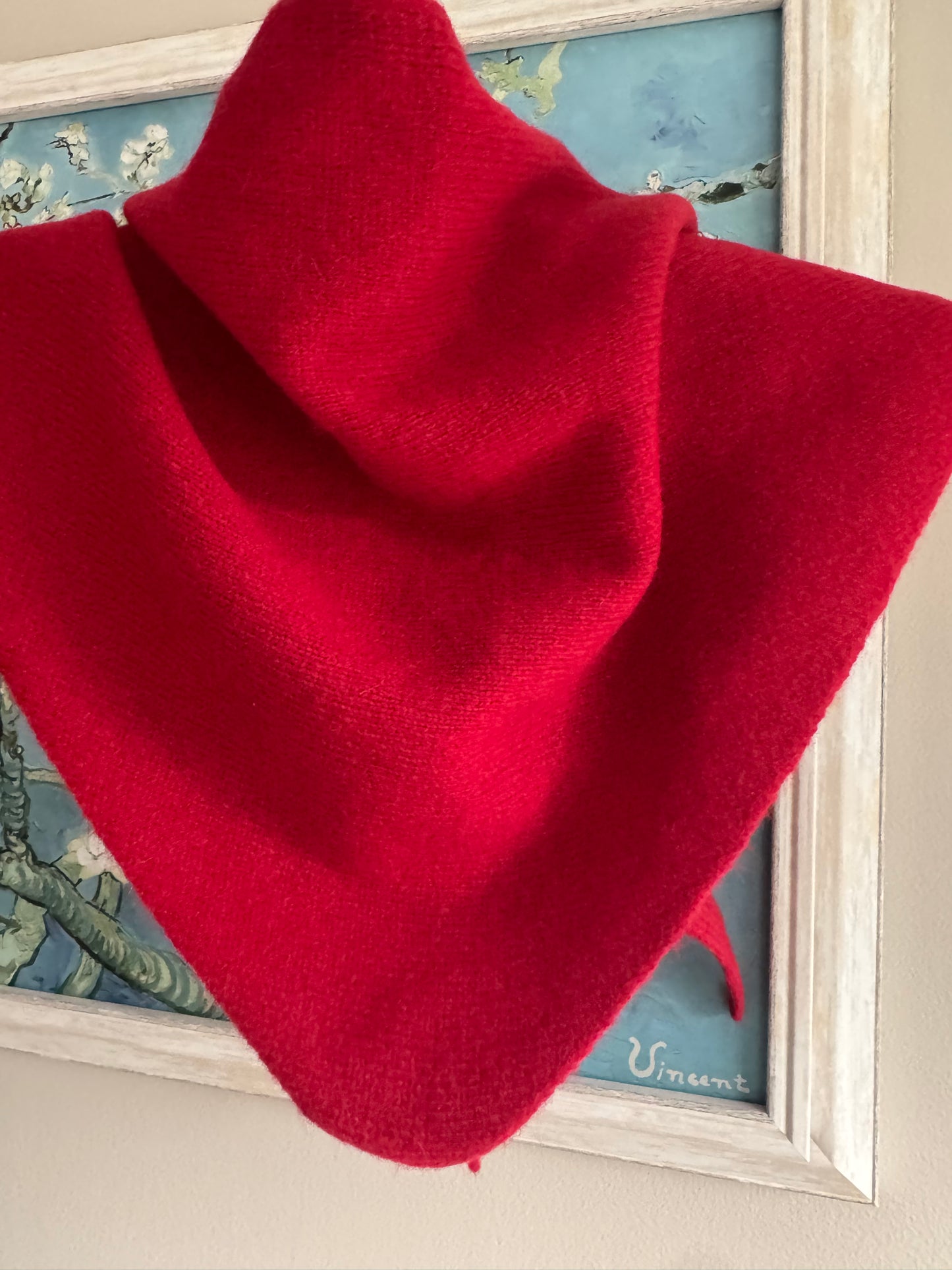 Pure Wool Knit Triangle Scarf - Red