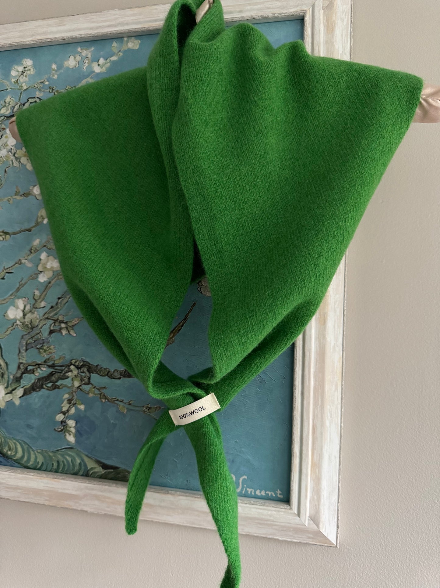 Pure Wool Knit Triangle Scarf - Green