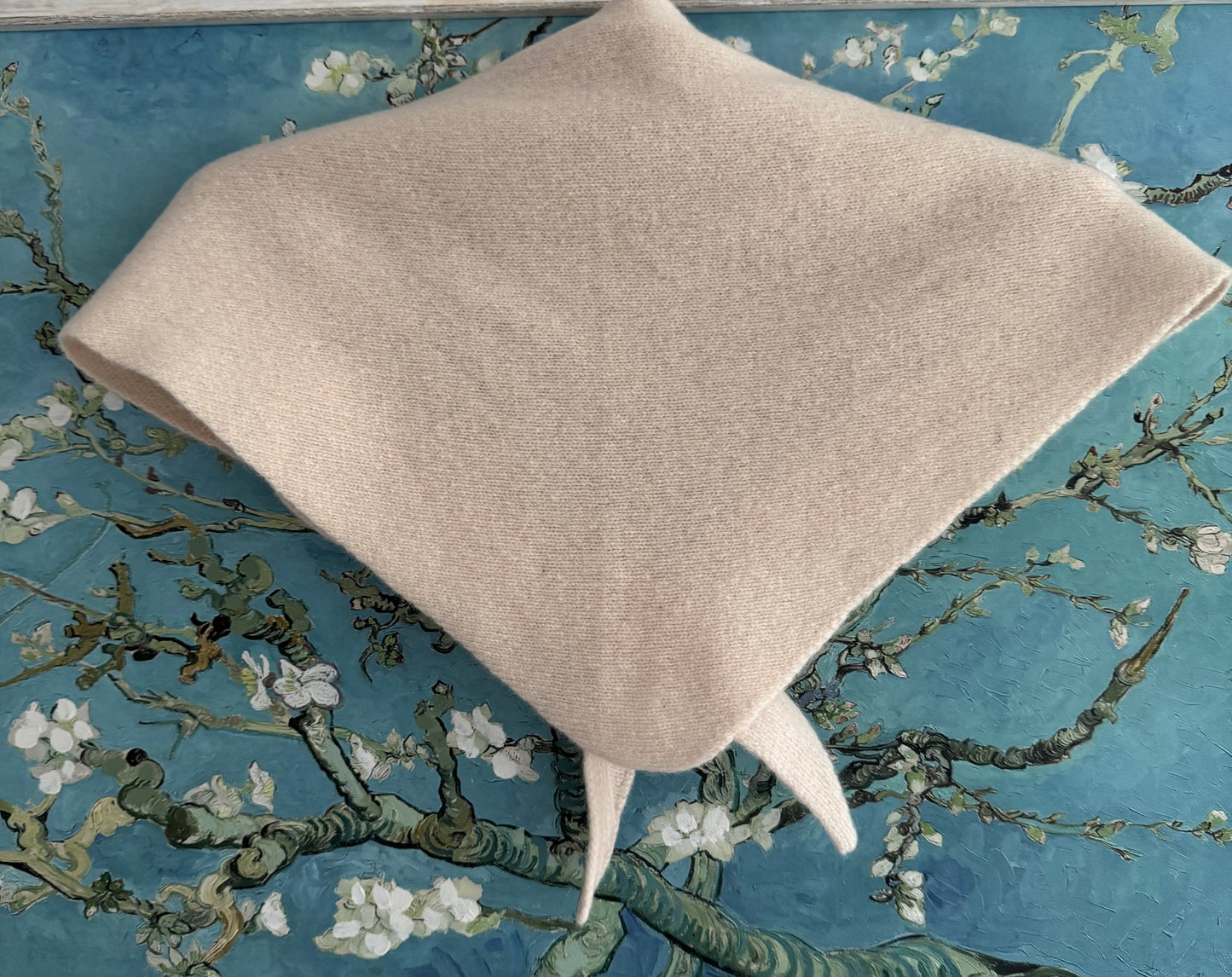 Pure Wool Knit Triangle Scarf - Cream