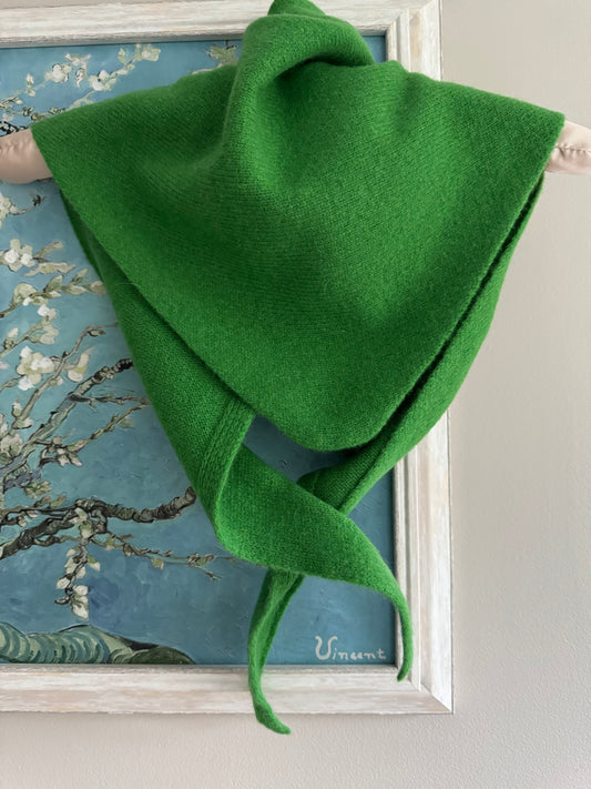 Pure Wool Knit Triangle Scarf - Green