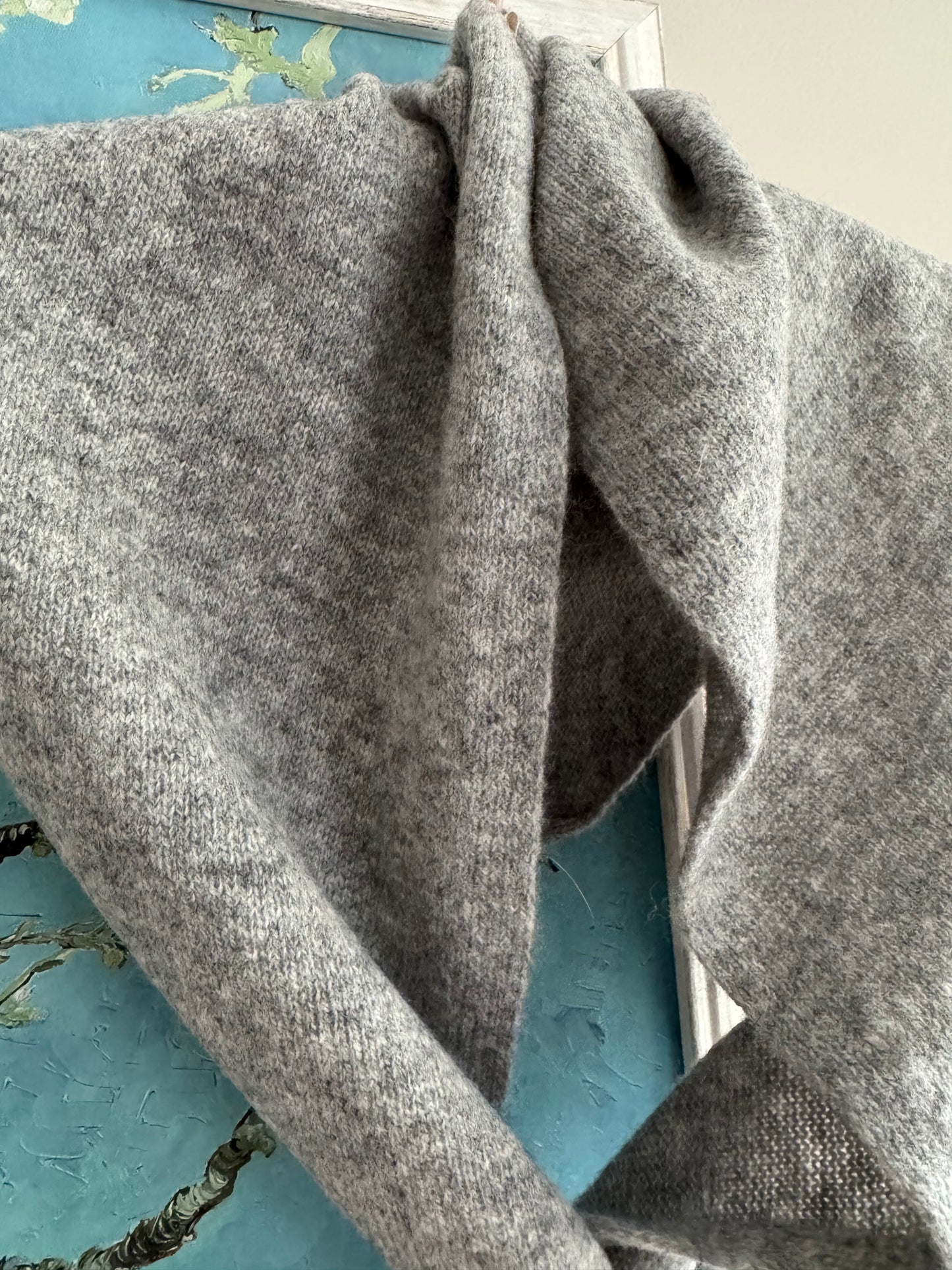 Pure Wool Knit Triangle Scarf - Light Grey