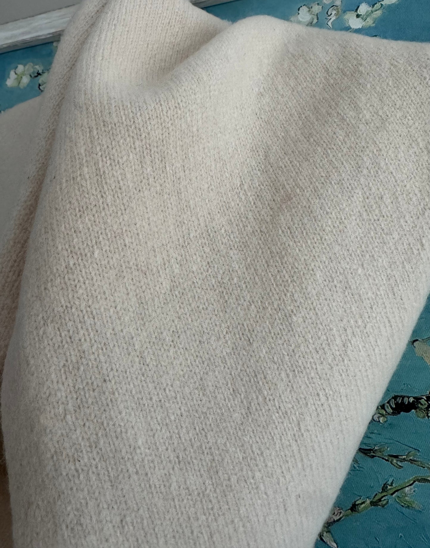Pure Wool Knit Triangle Scarf - Cream