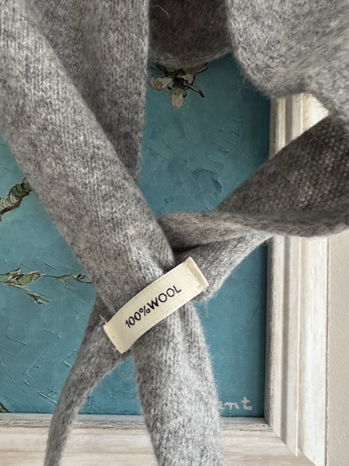 Pure Wool Knit Triangle Scarf - Light Grey