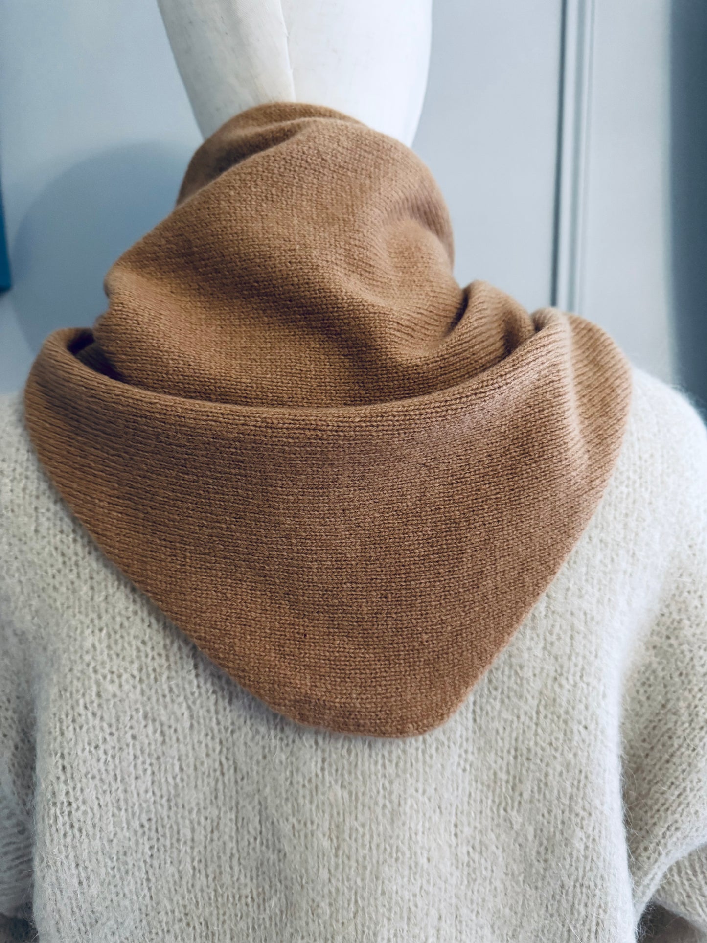 Pure Wool Knit Triangle Scarf - Camel