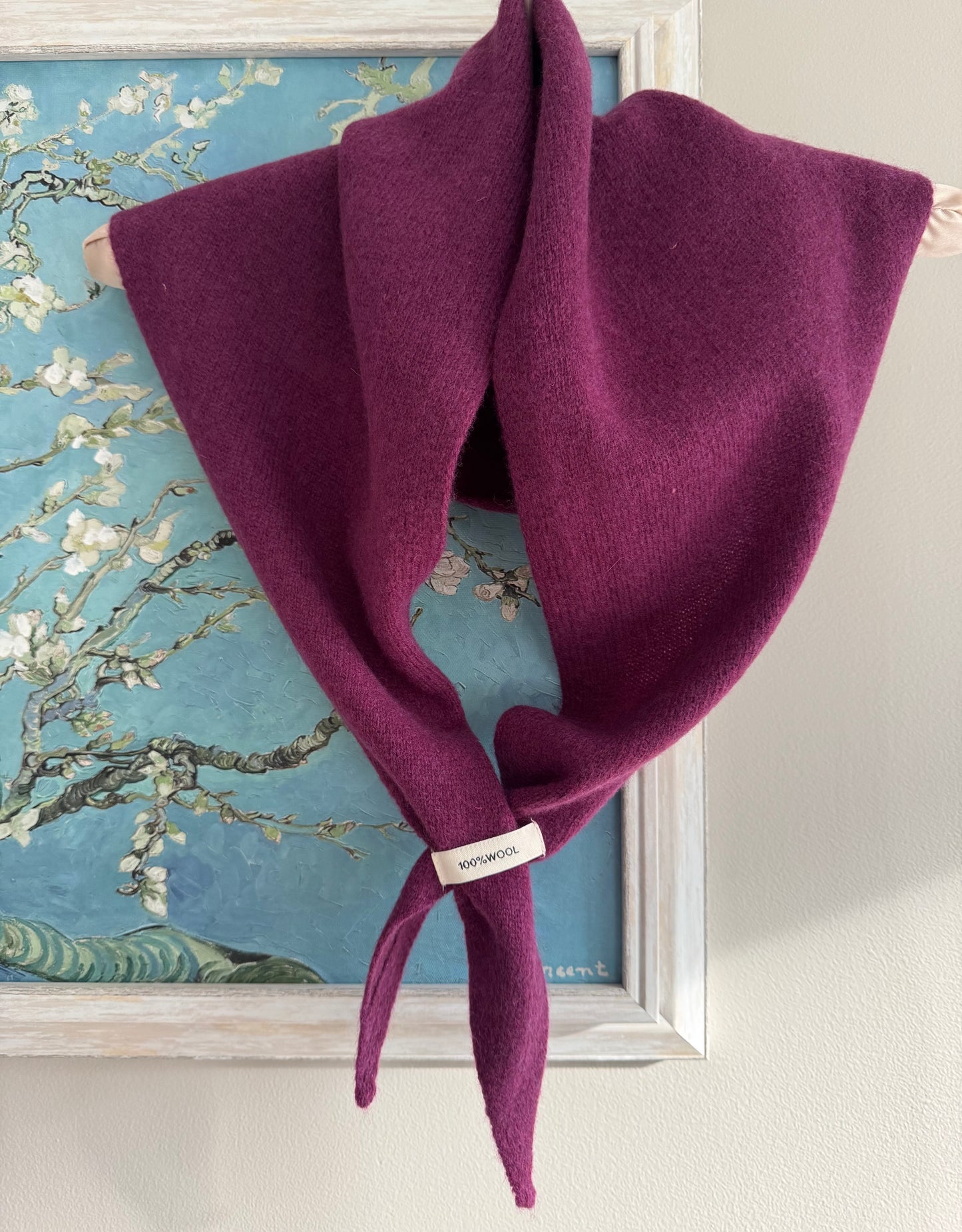 Pure Wool Knit Triangle Scarf - Purple