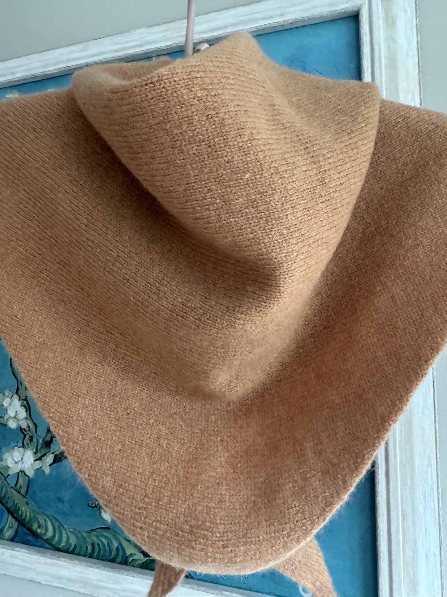 Pure Wool Knit Triangle Scarf - Camel