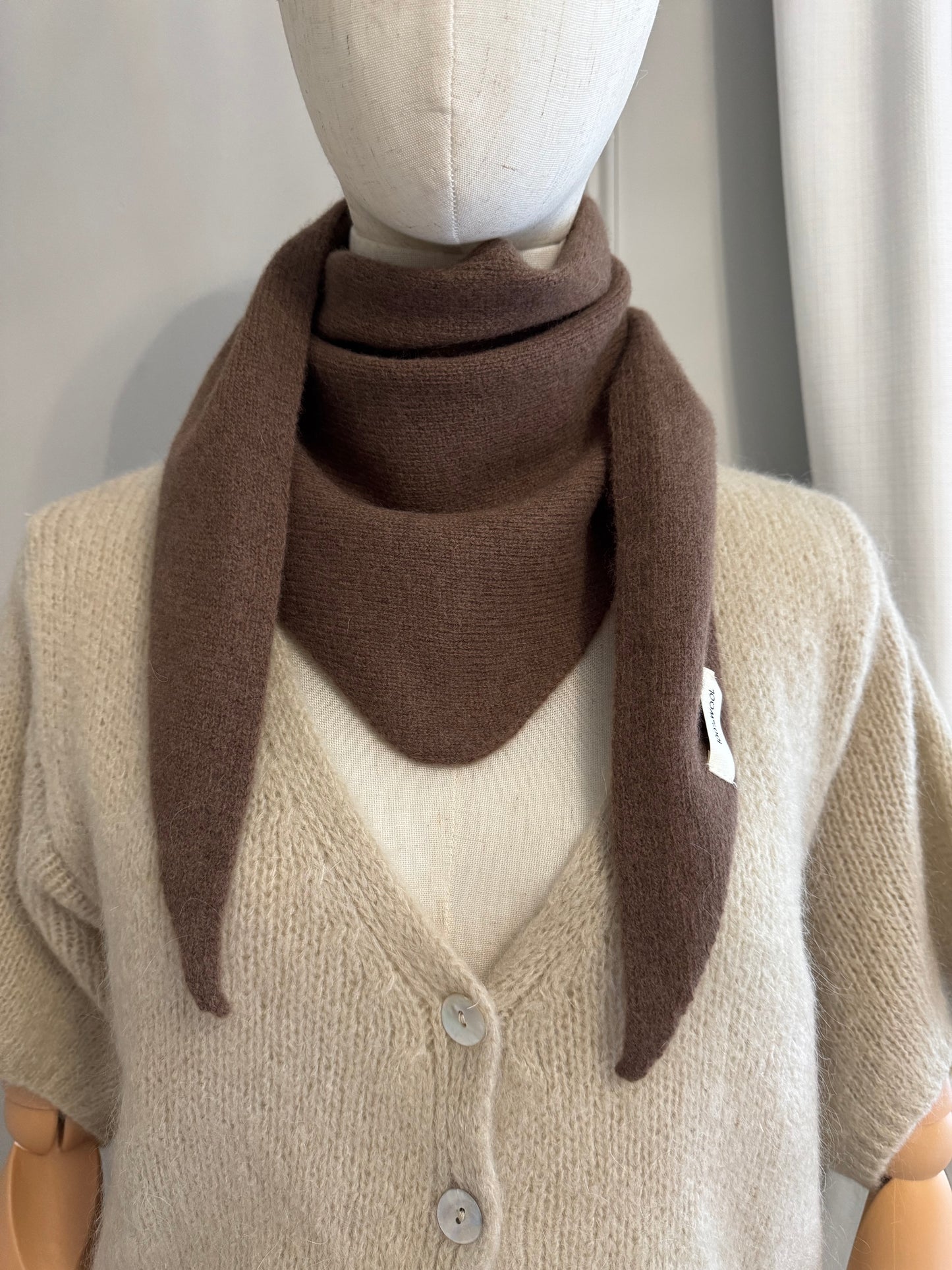 Pure Wool Knit Triangle Scarf - Brown