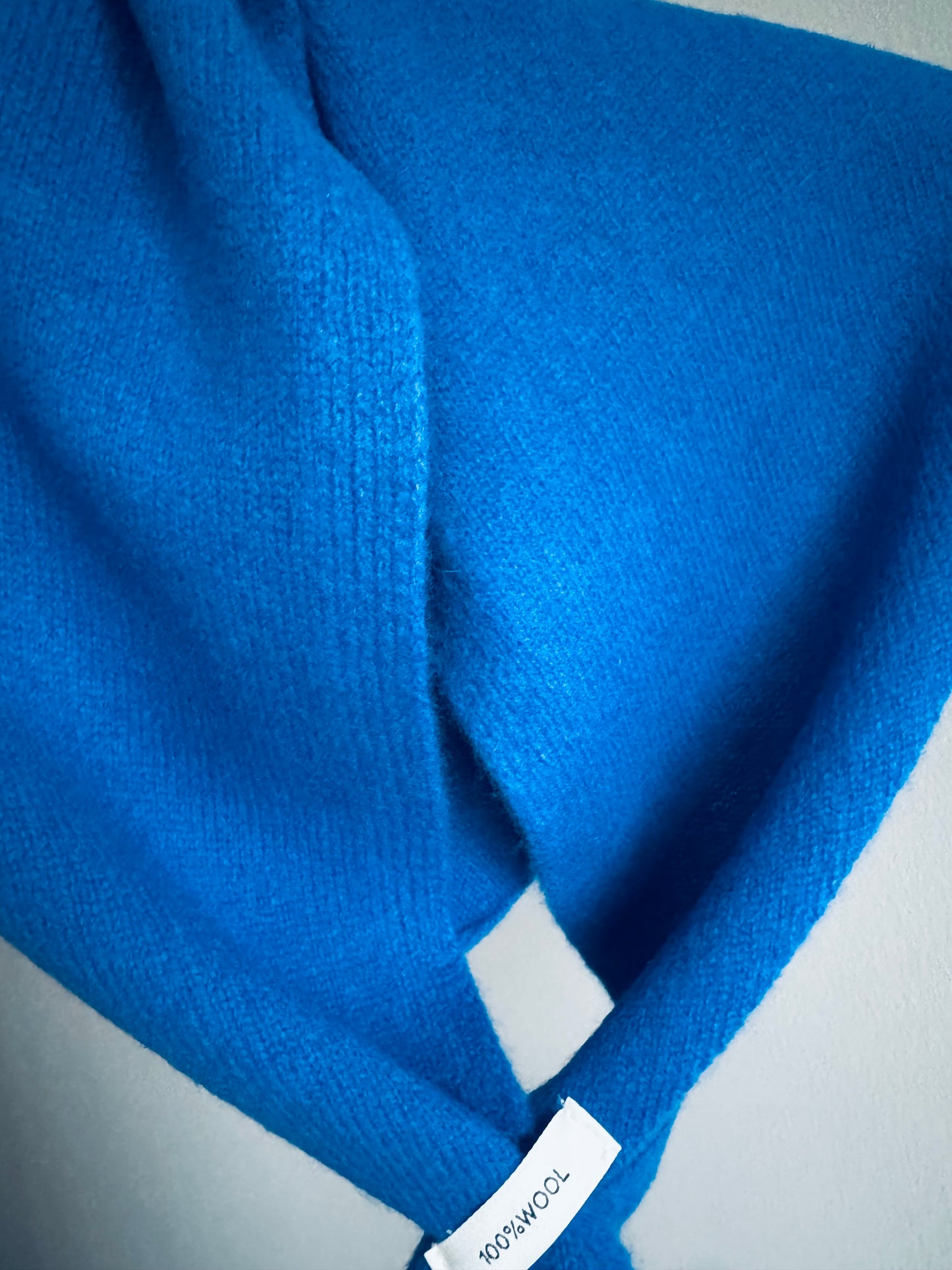 Pure Wool Knit Triangle Scarf - Blue