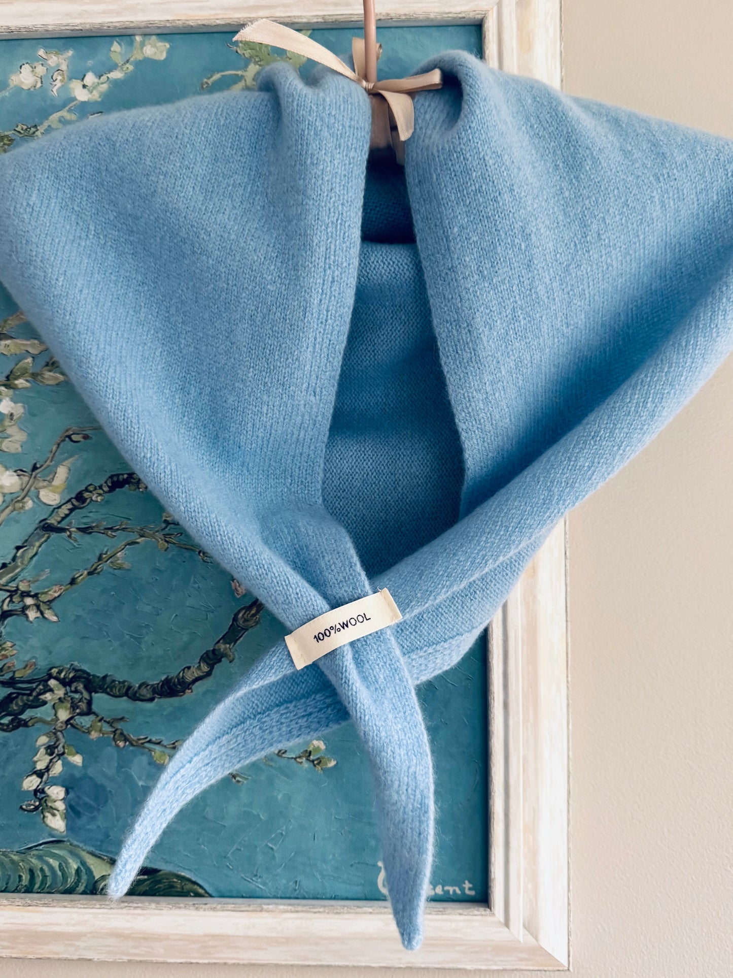 Pure Wool Knit Triangle Scarf - Pale Blue