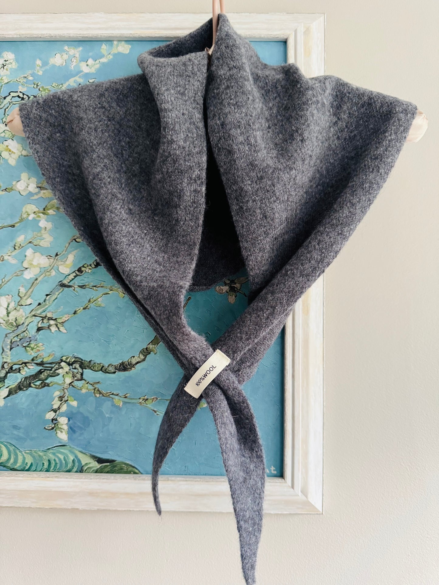 Pure Wool Knit Triangle Scarf - Dark Grey