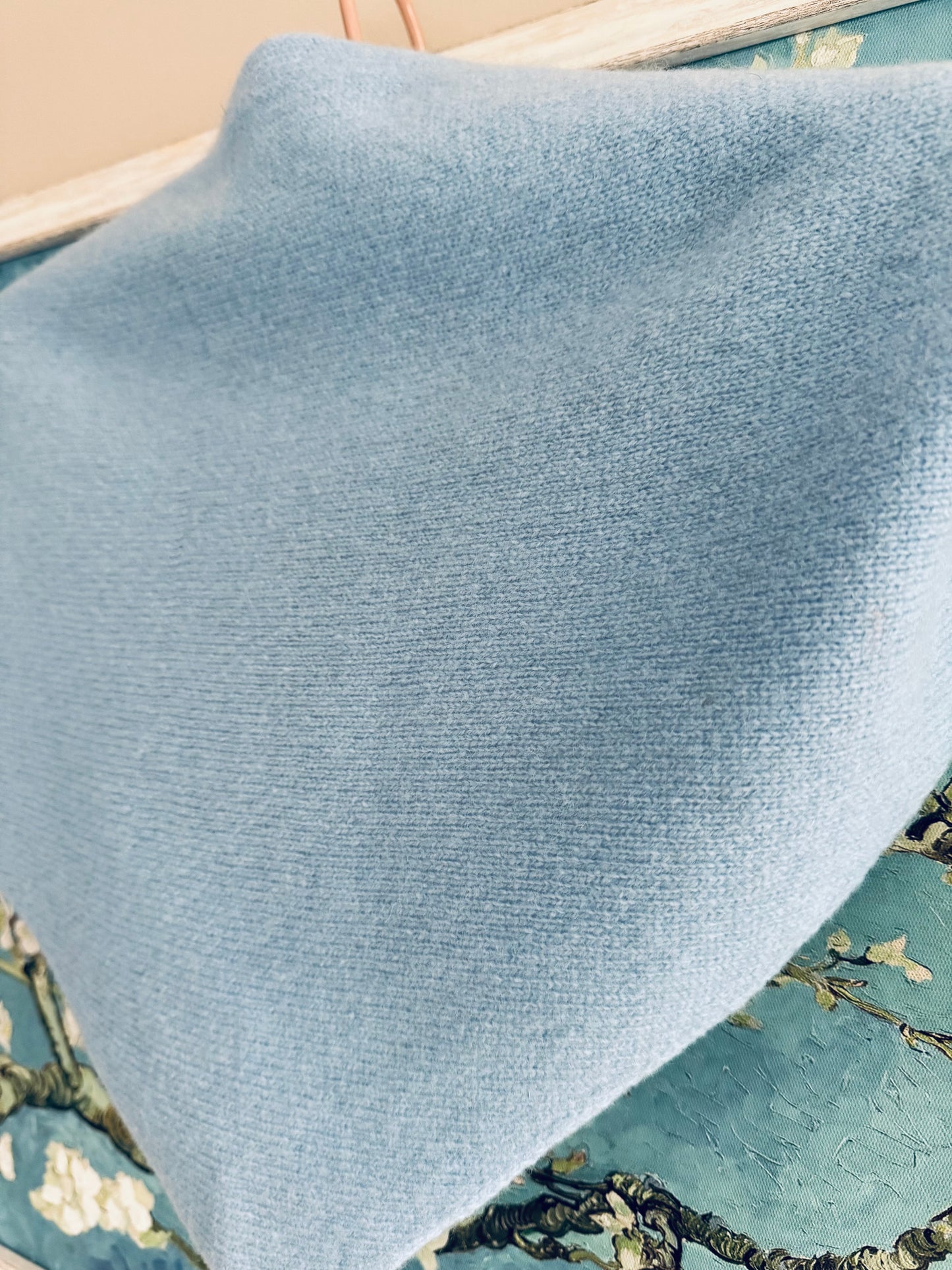 Pure Wool Knit Triangle Scarf - Pale Blue