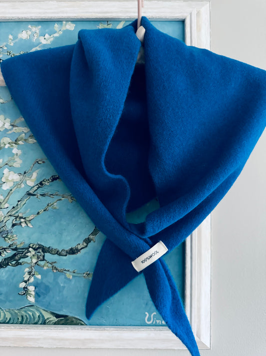 Pure Wool Knit Triangle Scarf - Blue