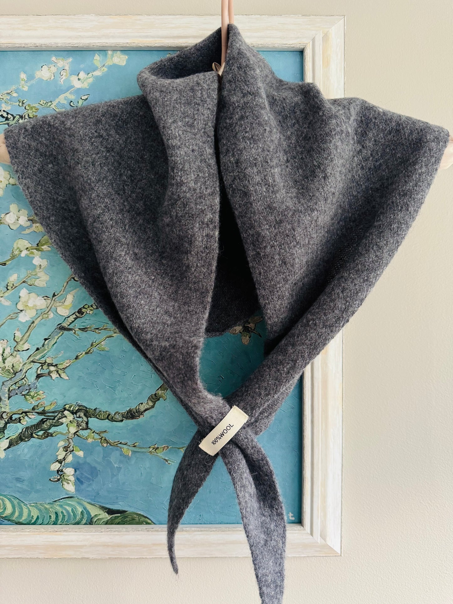 Pure Wool Knit Triangle Scarf - Dark Grey