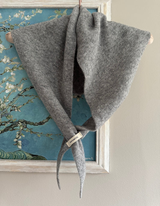 Pure Wool Knit Triangle Scarf - Light Grey
