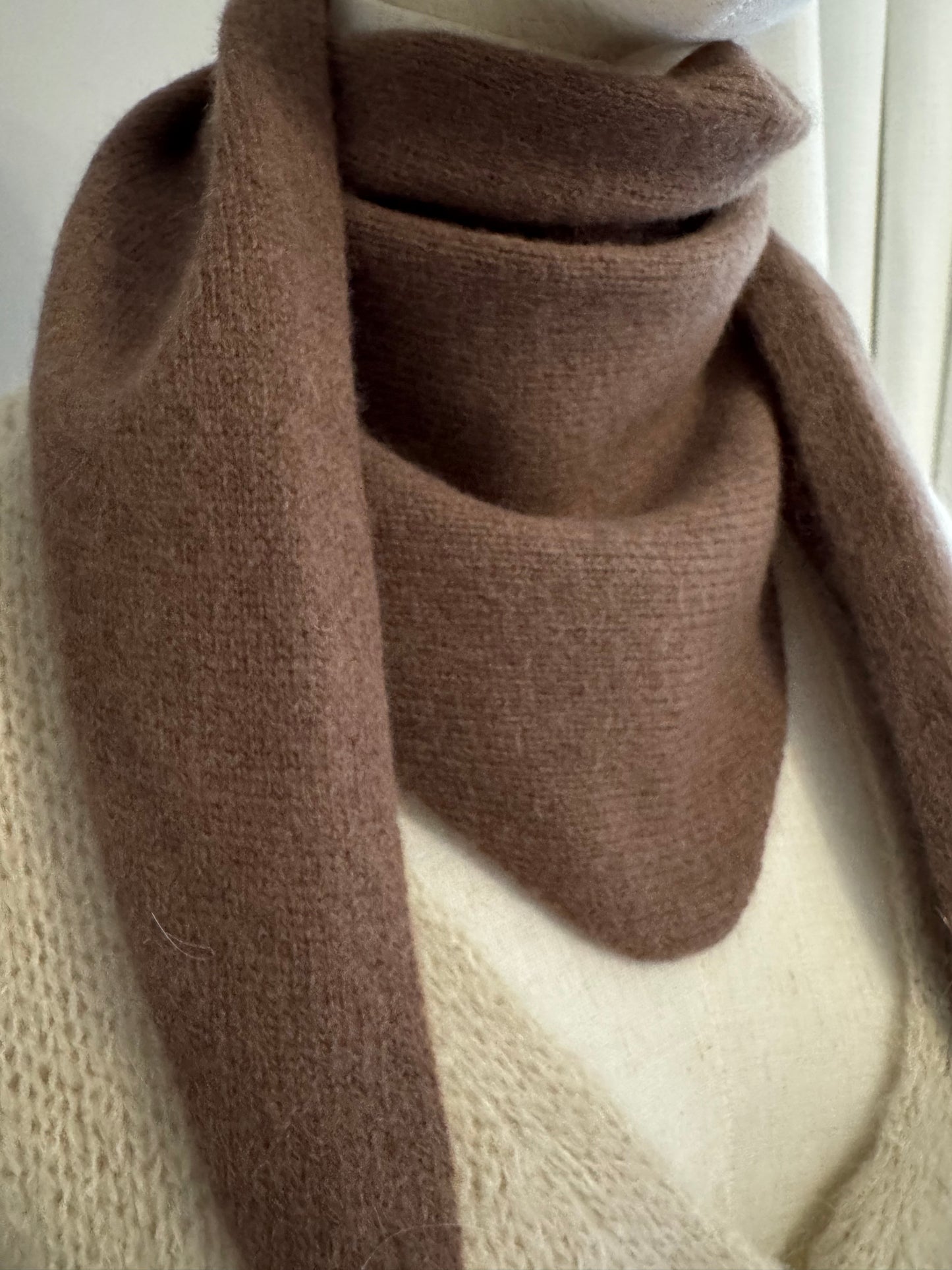 Pure Wool Knit Triangle Scarf - Brown