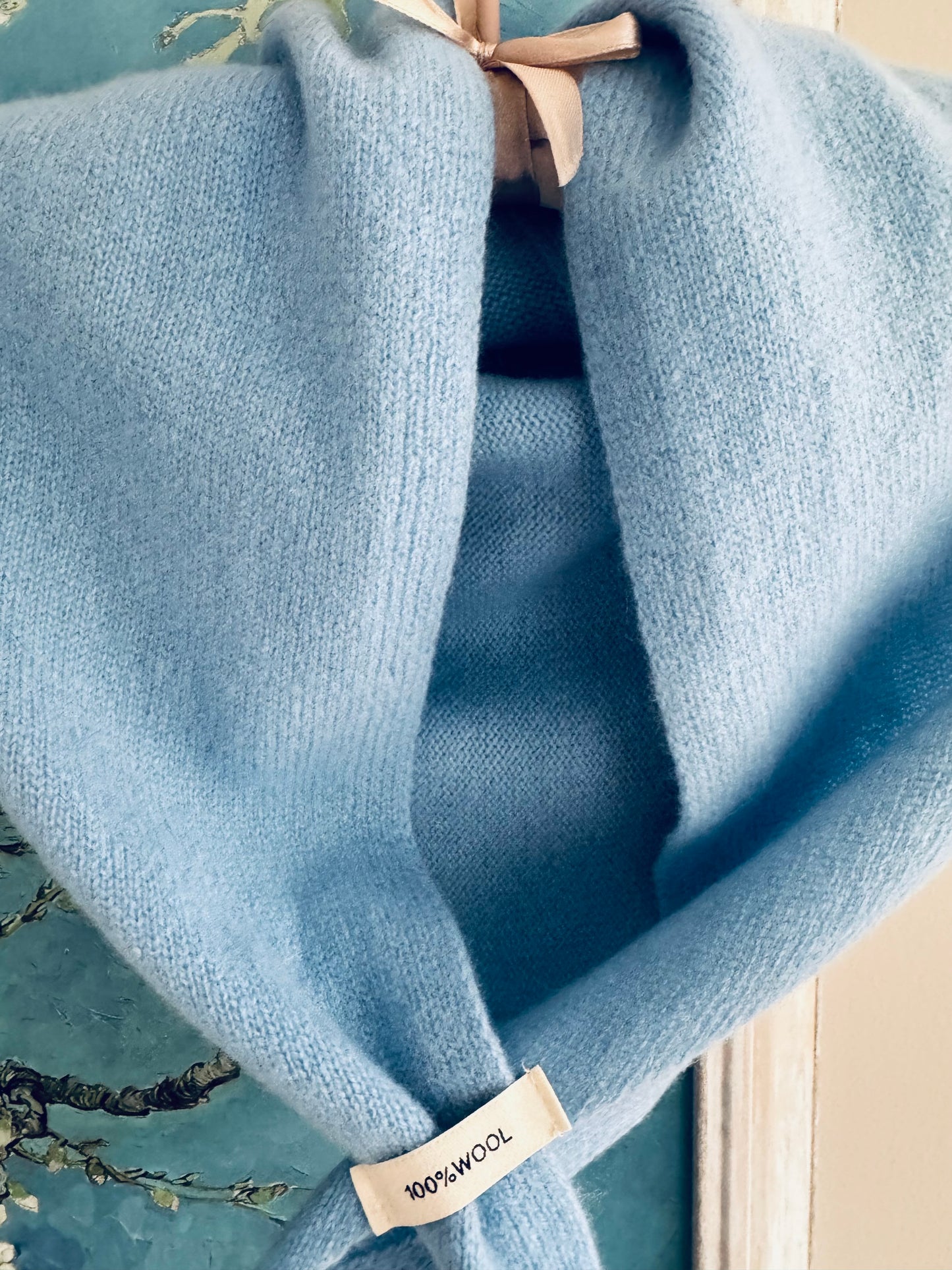 Pure Wool Knit Triangle Scarf - Pale Blue