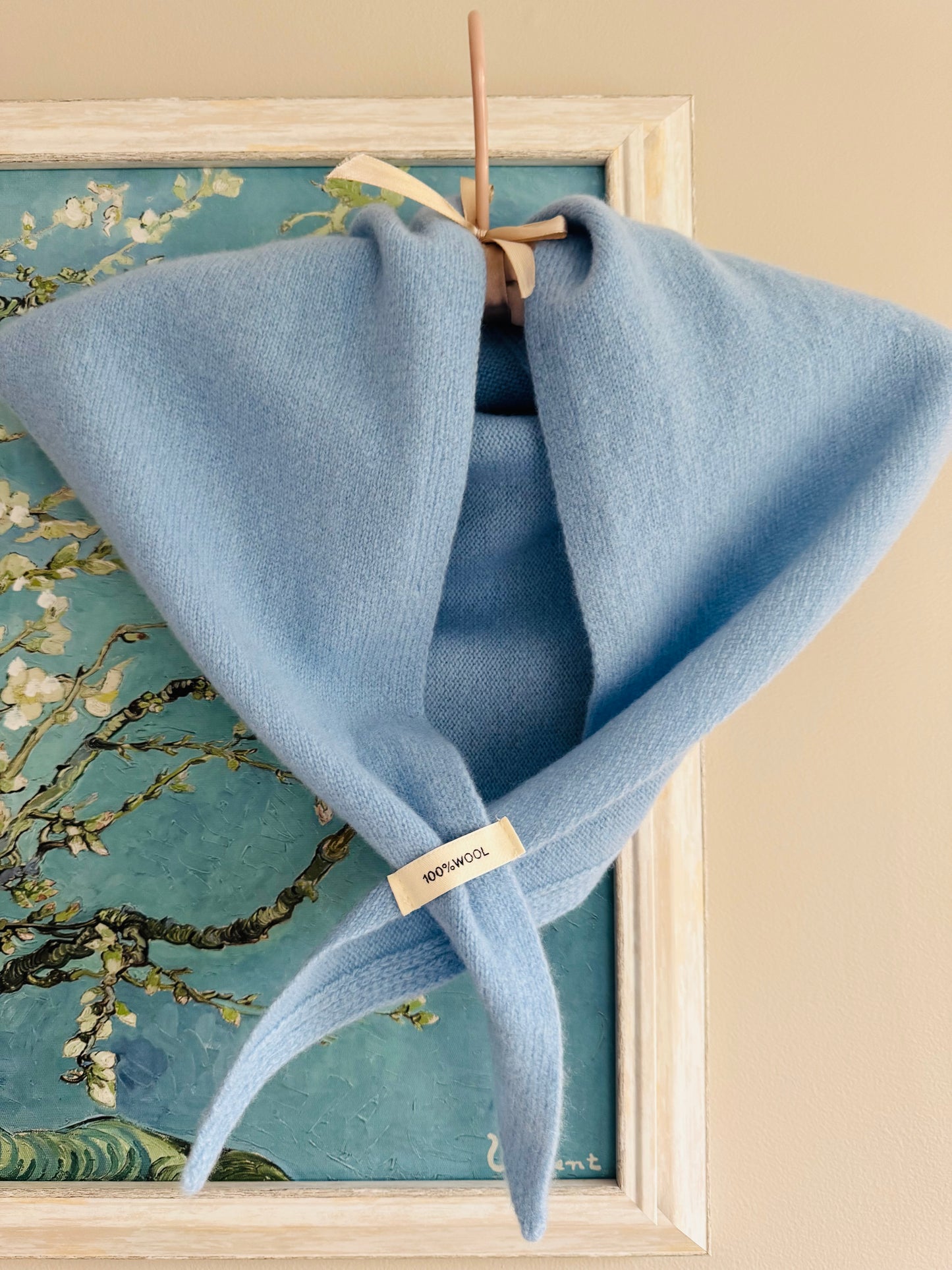 Pure Wool Knit Triangle Scarf - Pale Blue