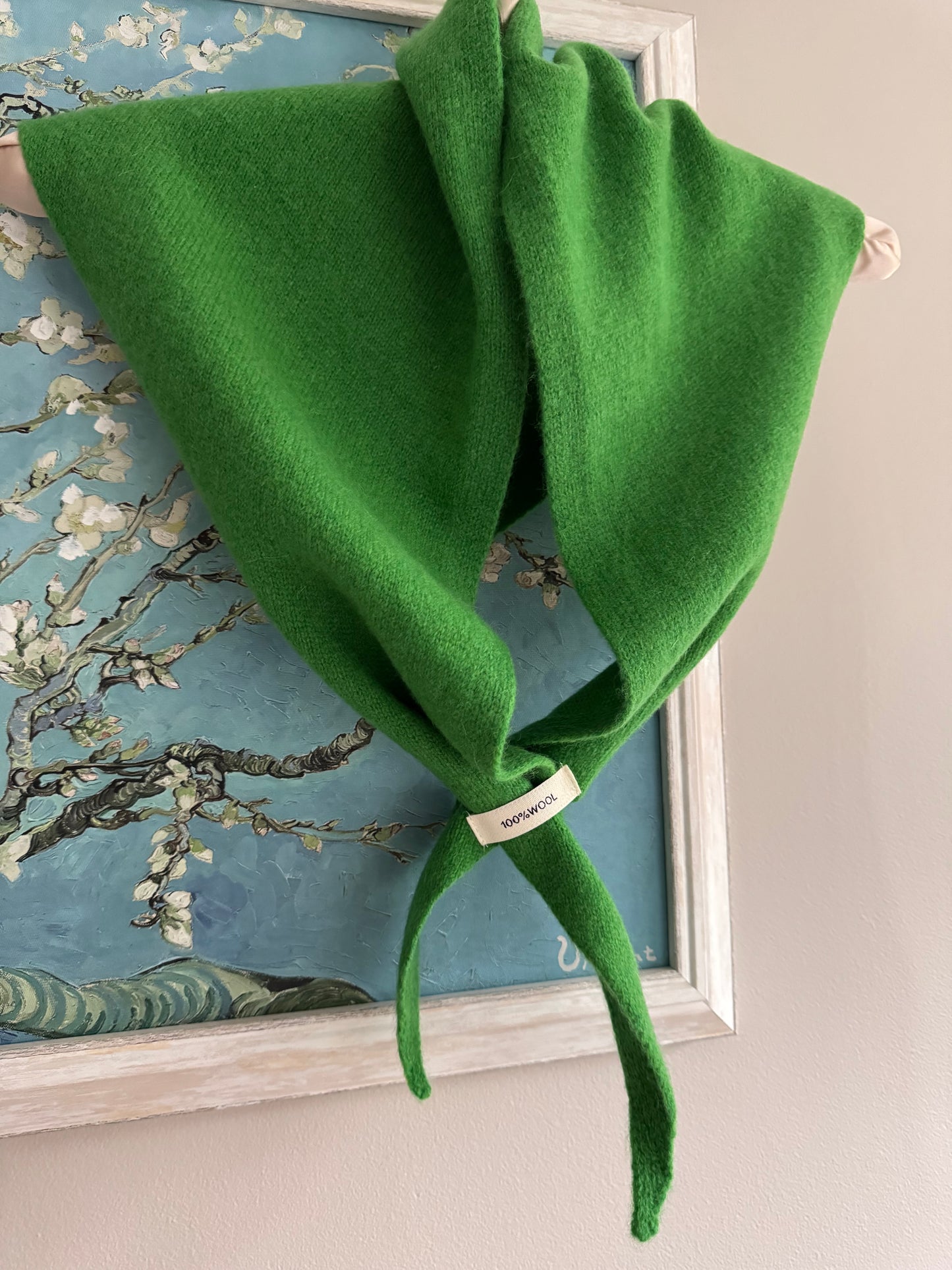 Pure Wool Knit Triangle Scarf - Green