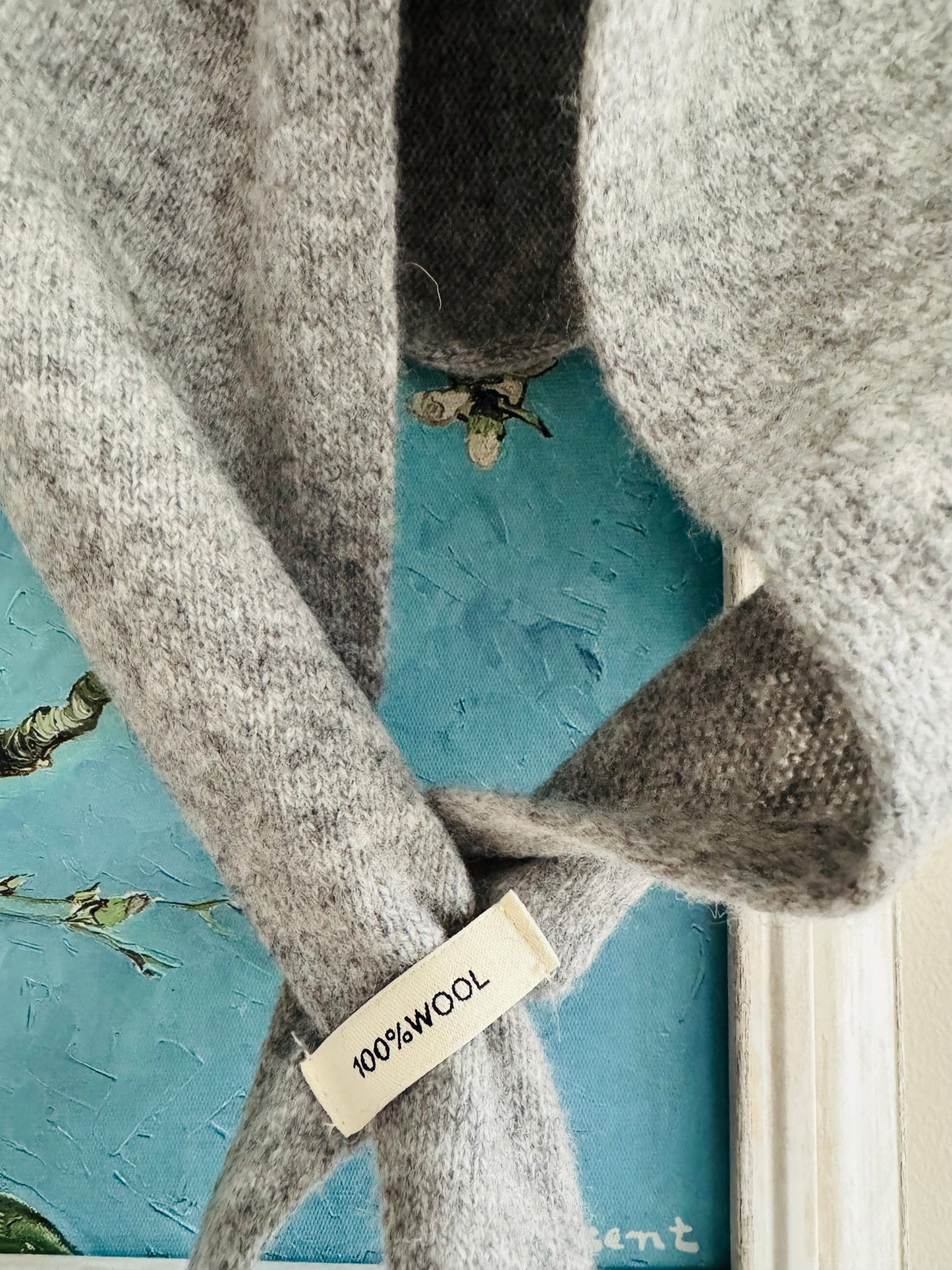 Pure Wool Knit Triangle Scarf - Light Grey