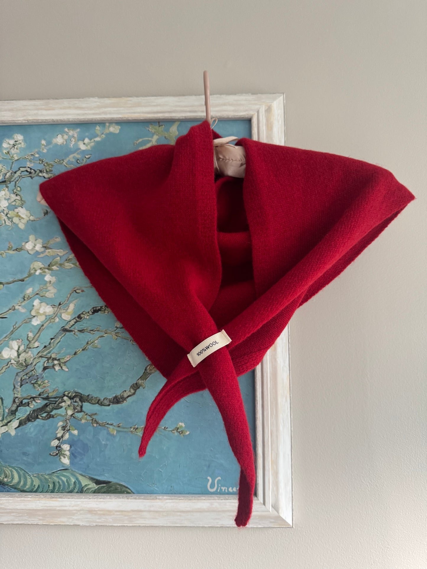 Pure Wool Knit Triangle Scarf - Red