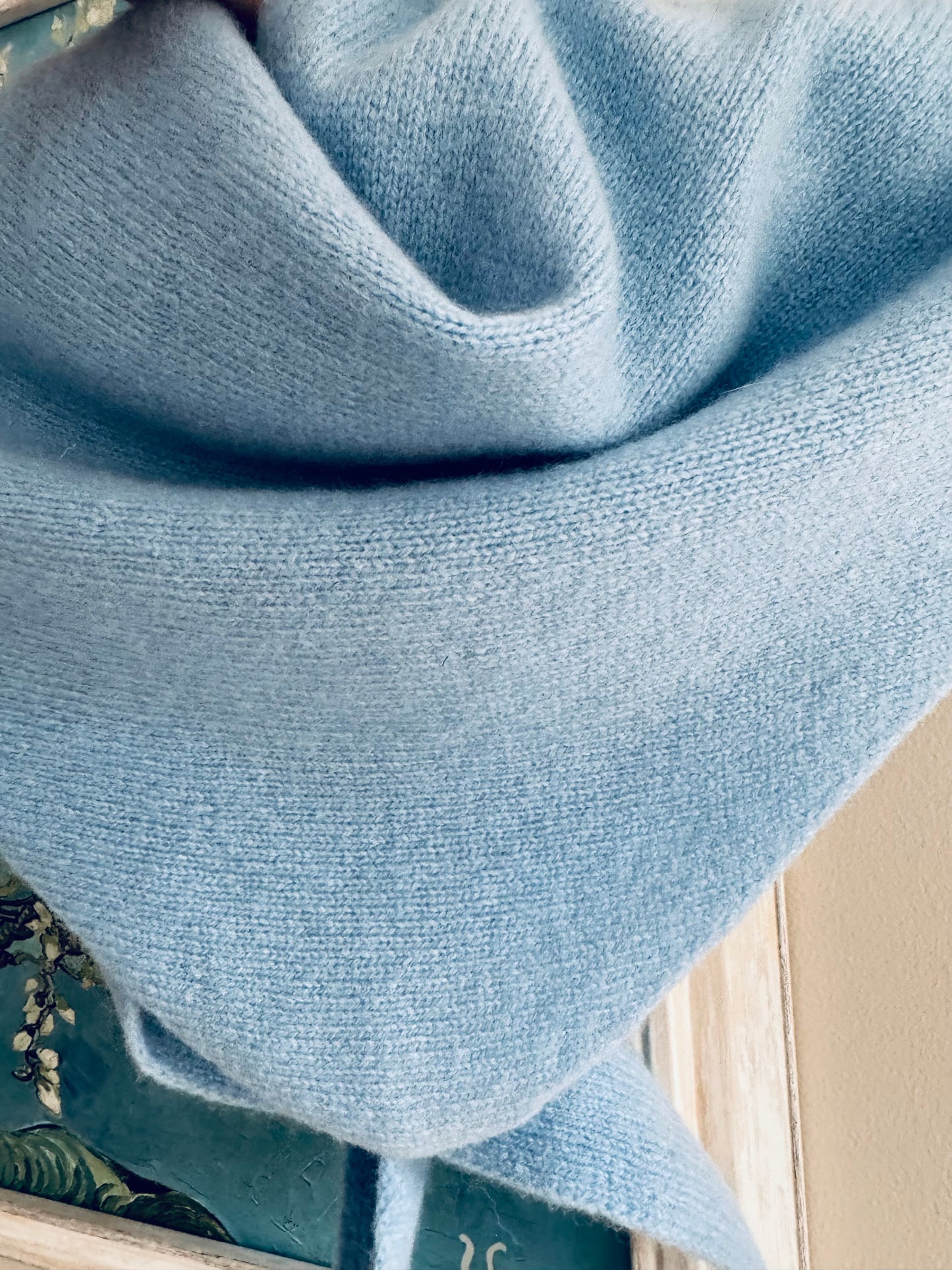 Pure Wool Knit Triangle Scarf - Pale Blue