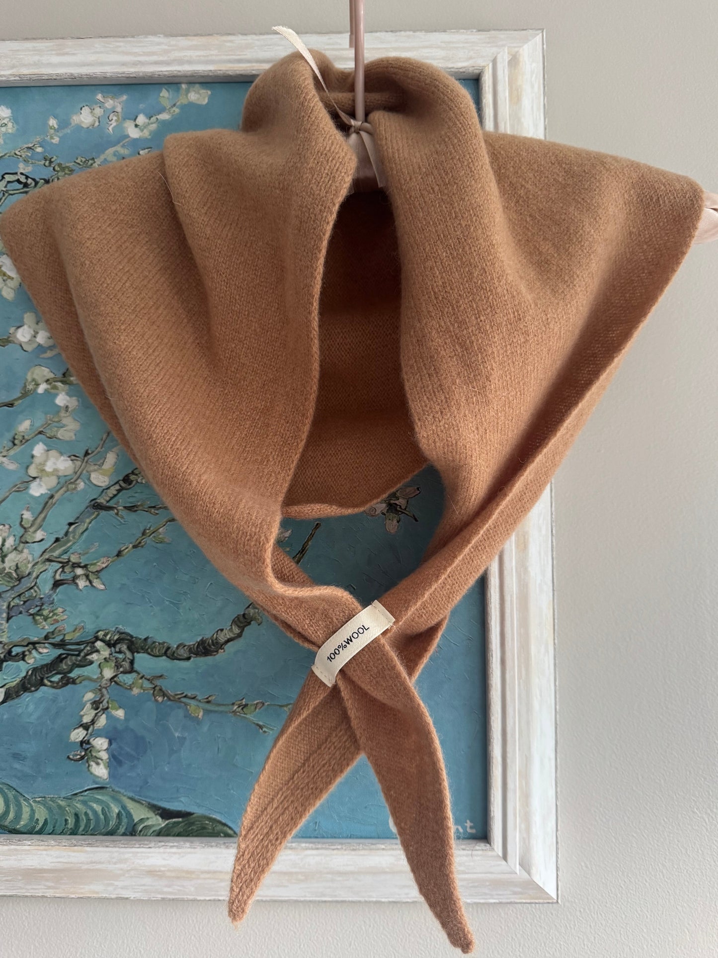 Pure Wool Knit Triangle Scarf - Camel