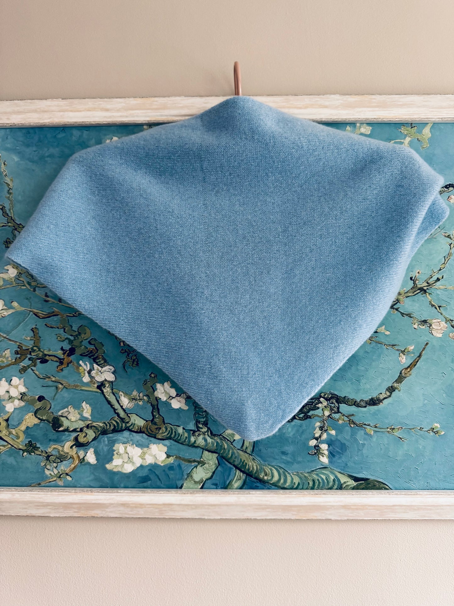 Pure Wool Knit Triangle Scarf - Pale Blue