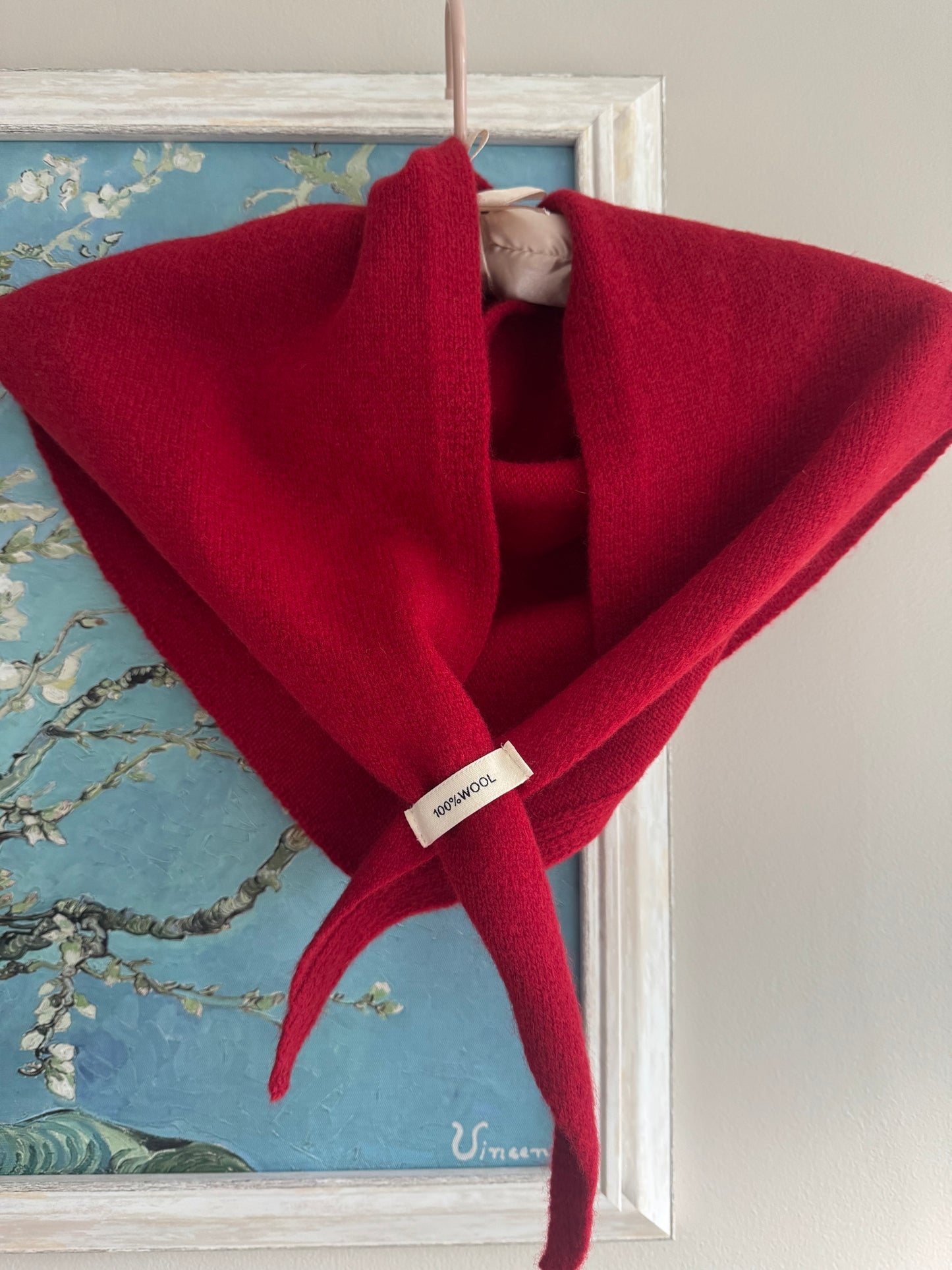 Pure Wool Knit Triangle Scarf - Red