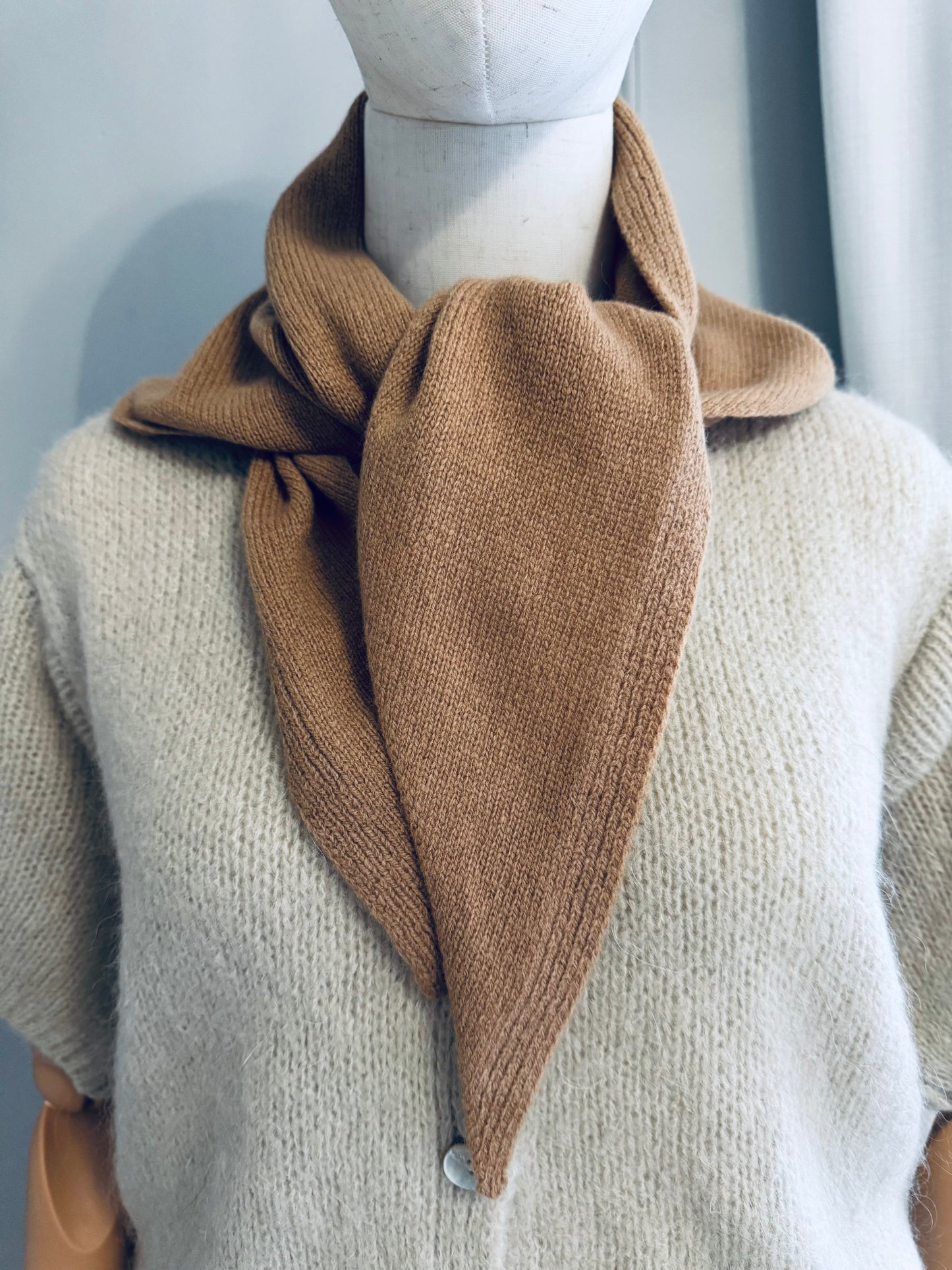 Pure Wool Knit Triangle Scarf - Camel