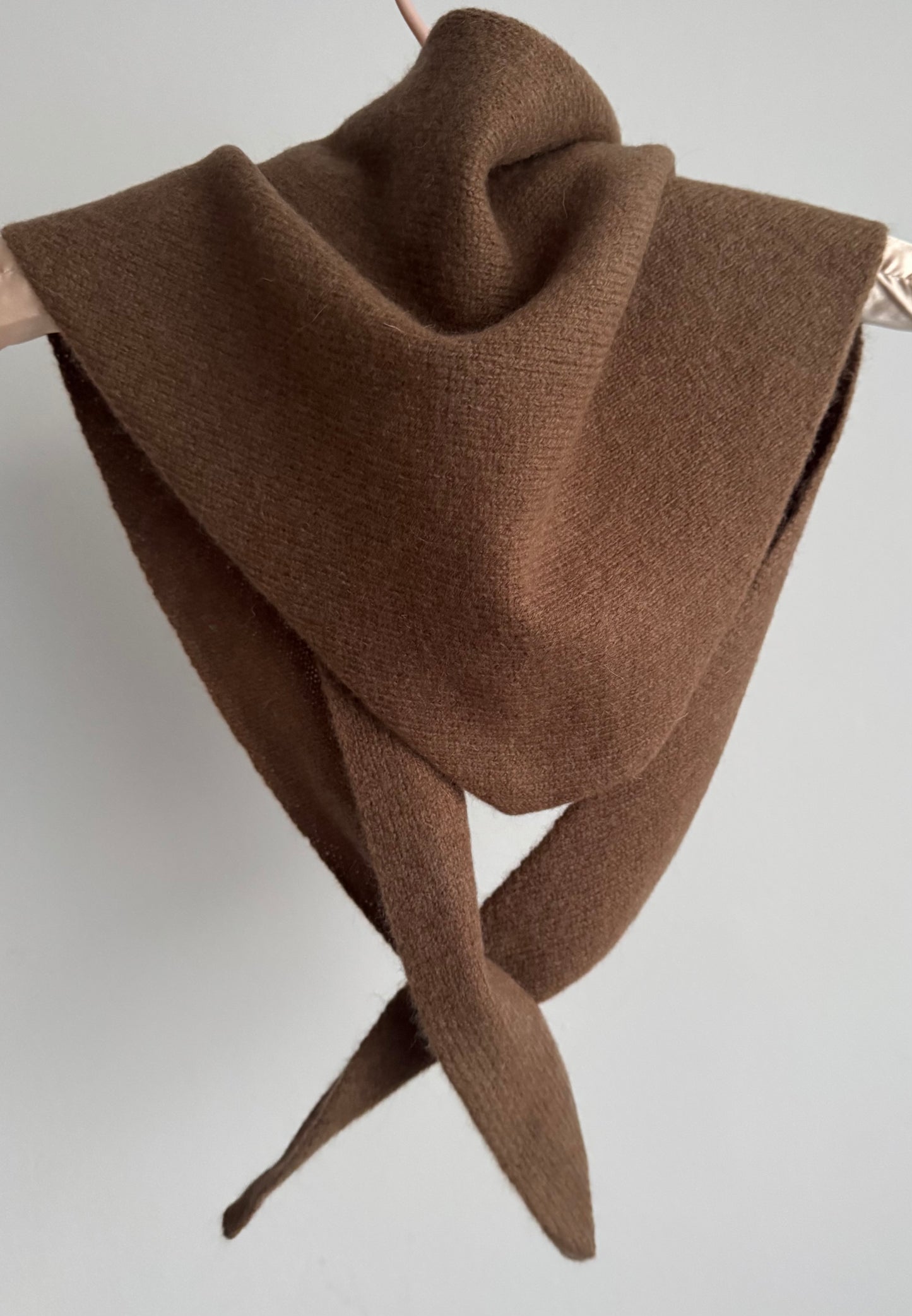 Pure Wool Knit Triangle Scarf - Brown