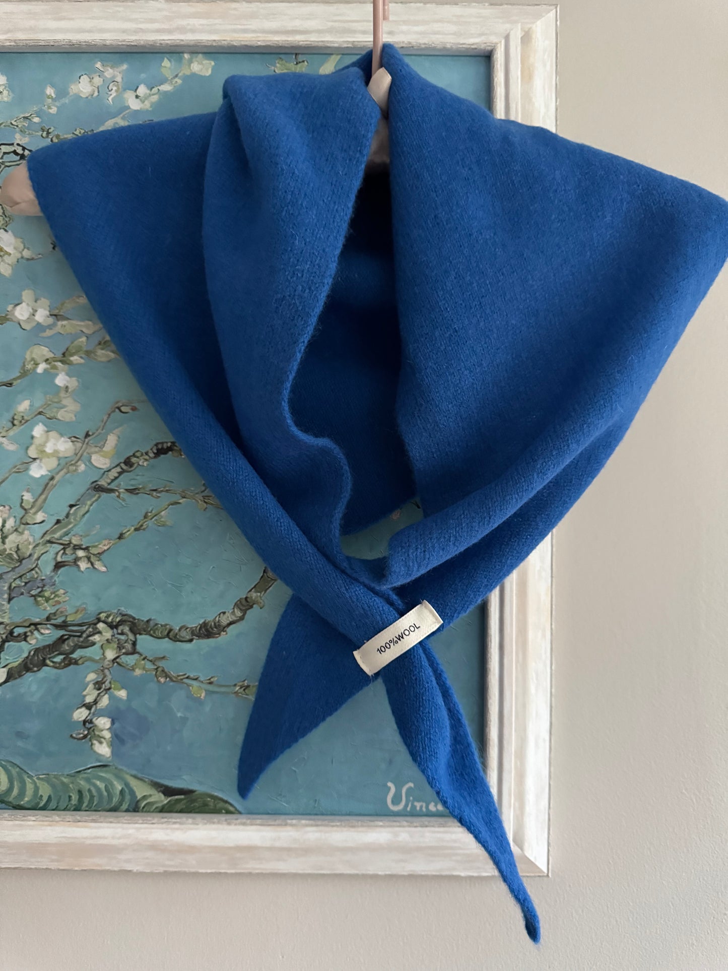 Pure Wool Knit Triangle Scarf - Blue