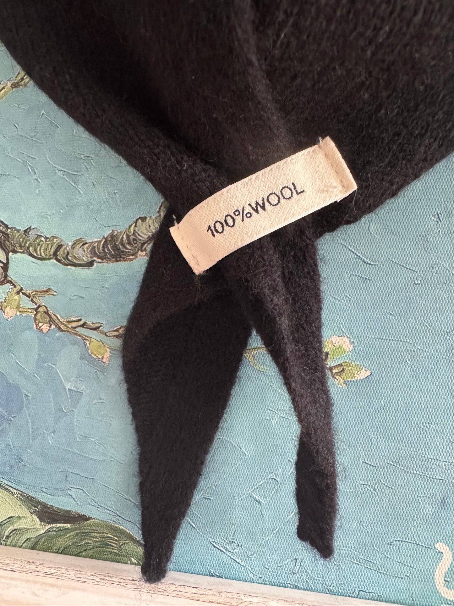 Pure Wool Knit Triangle Scarf - Black