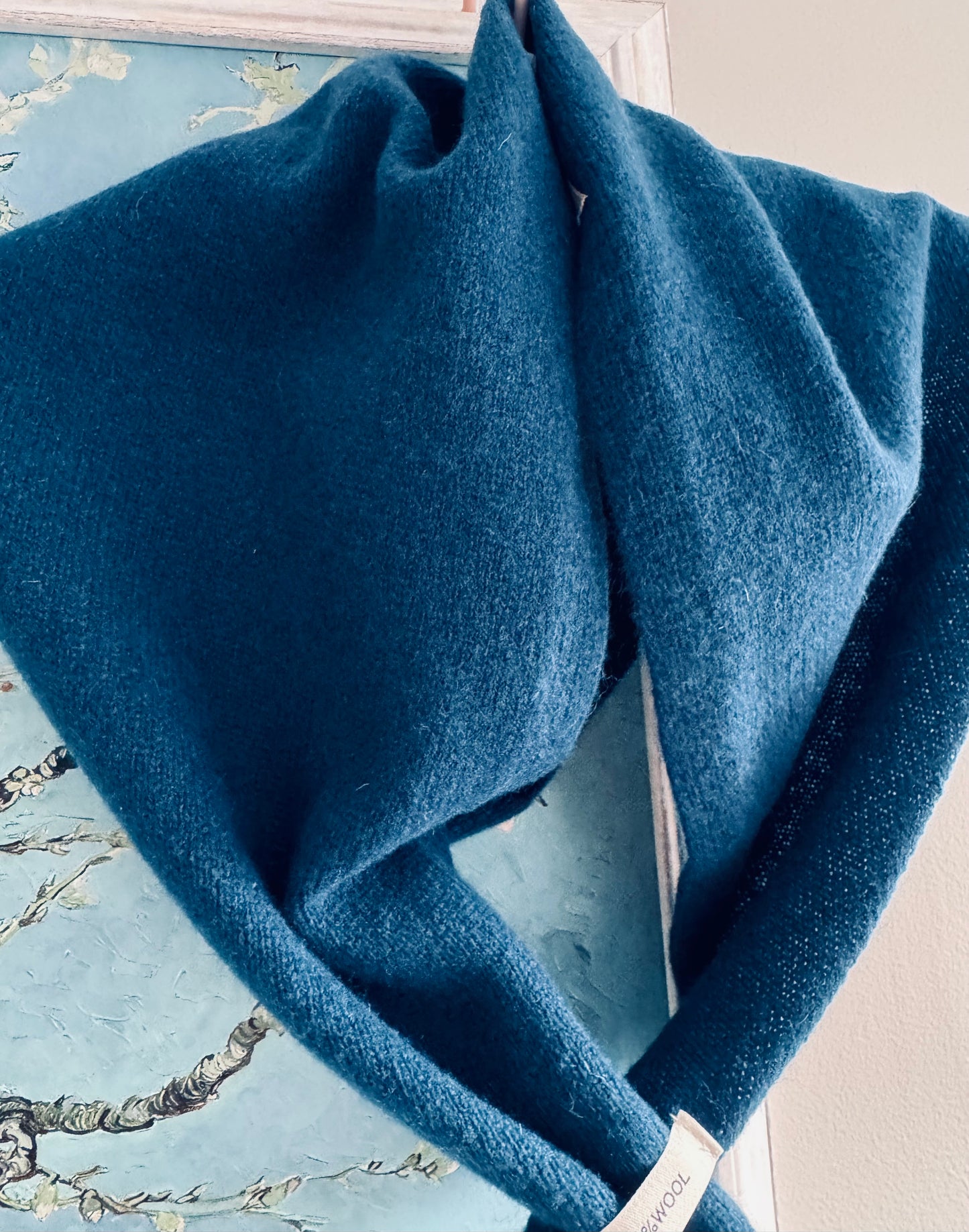 Pure Wool Knit Triangle Scarf - Teal Blue