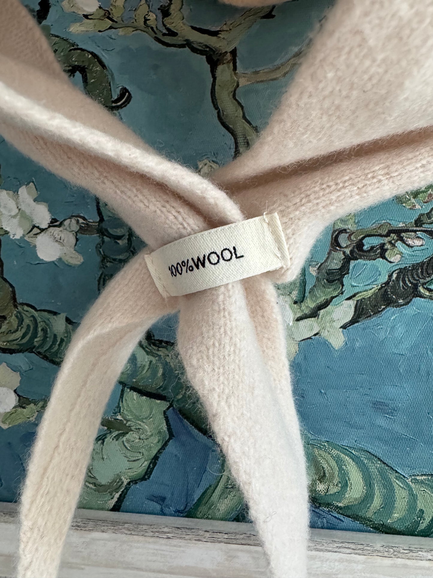 Pure Wool Knit Triangle Scarf - Cream