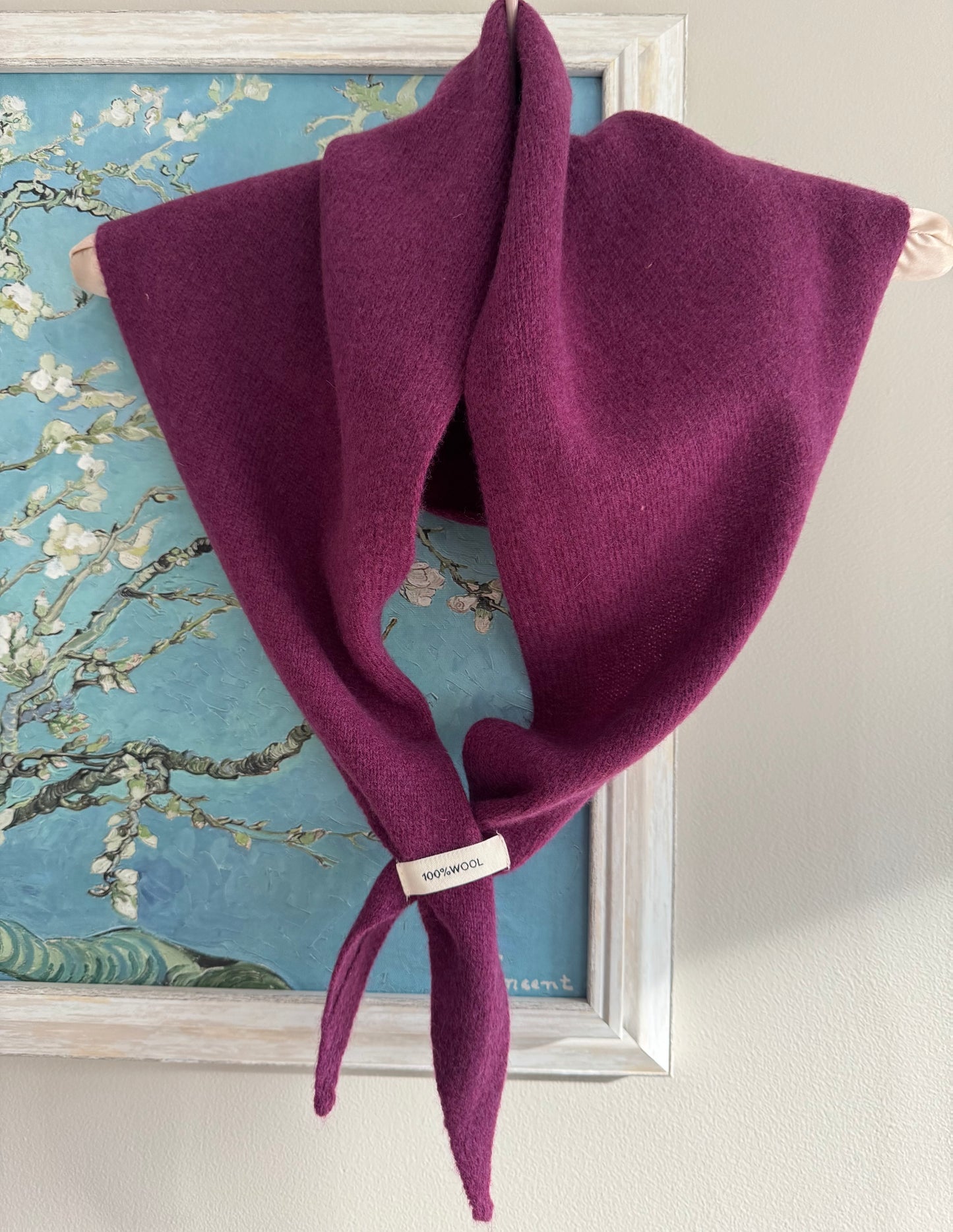 Pure Wool Knit Triangle Scarf - Purple