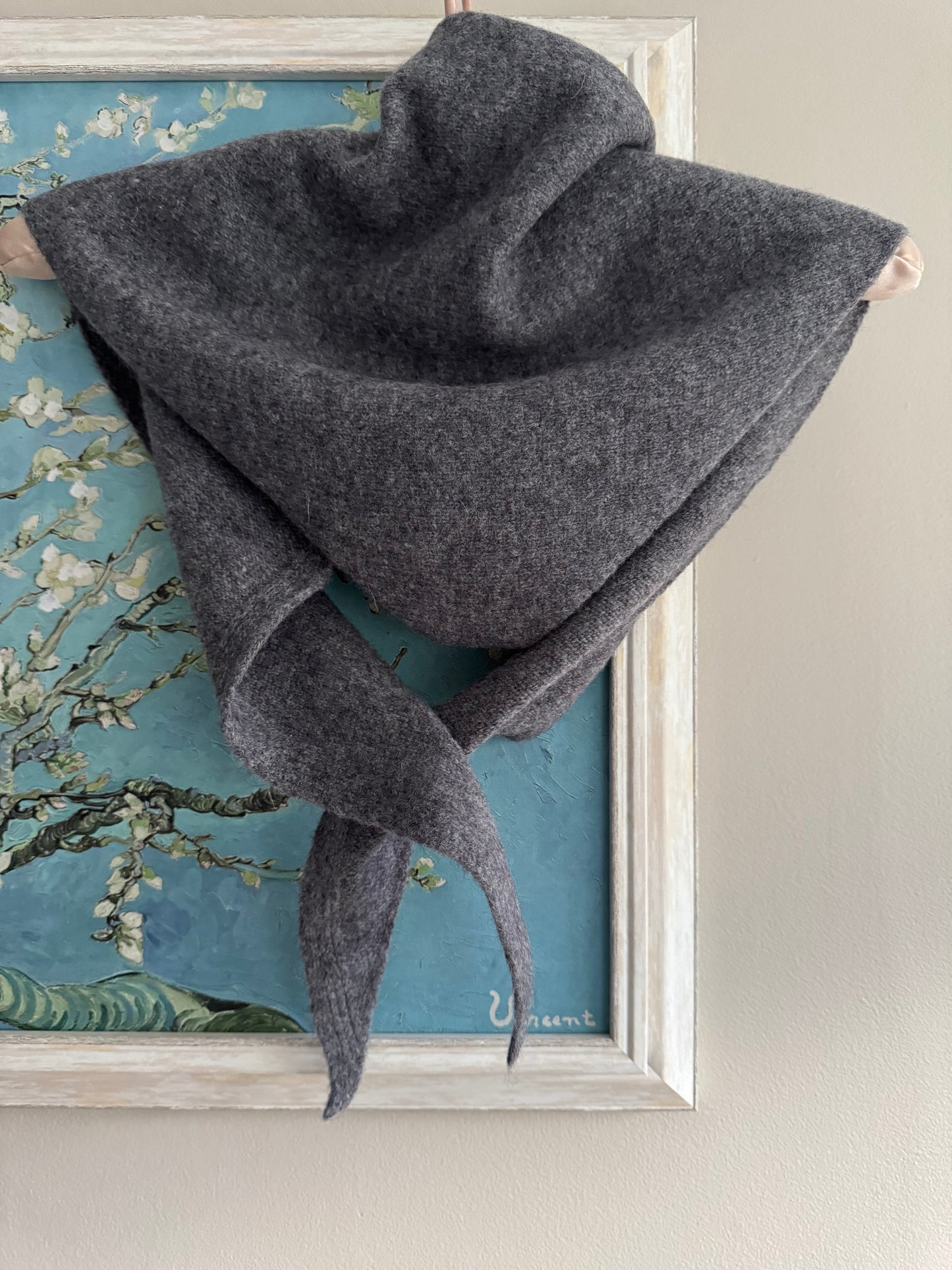 Pure Wool Knit Triangle Scarf - Dark Grey