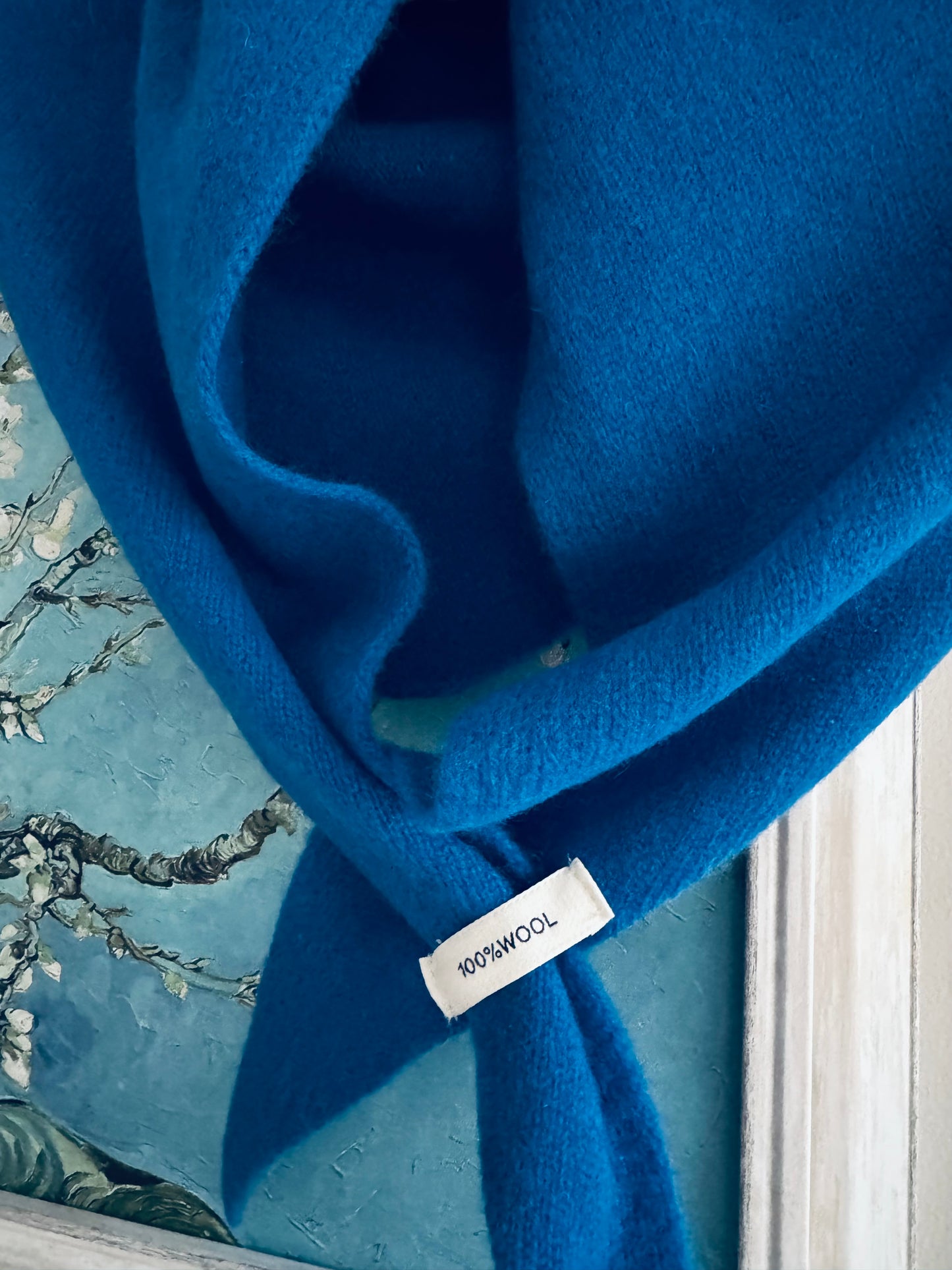 Pure Wool Knit Triangle Scarf - Blue