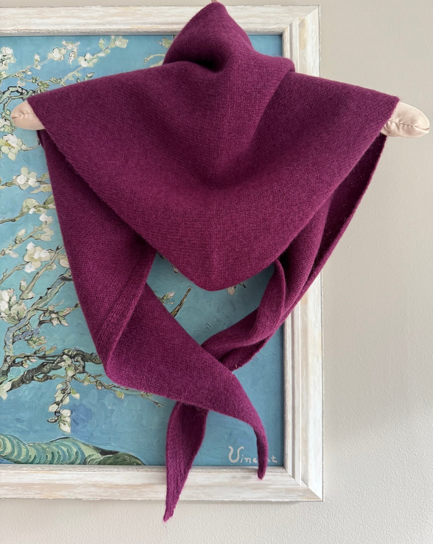 Pure Wool Knit Triangle Scarf - Purple