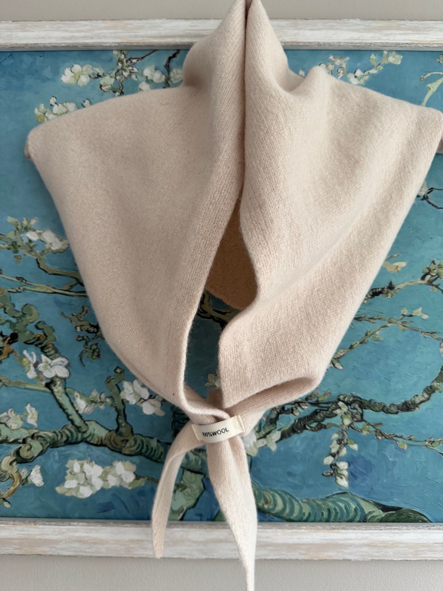 Pure Wool Knit Triangle Scarf - Cream