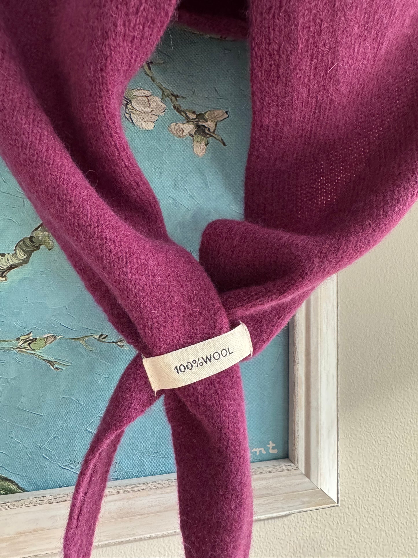 Pure Wool Knit Triangle Scarf - Purple