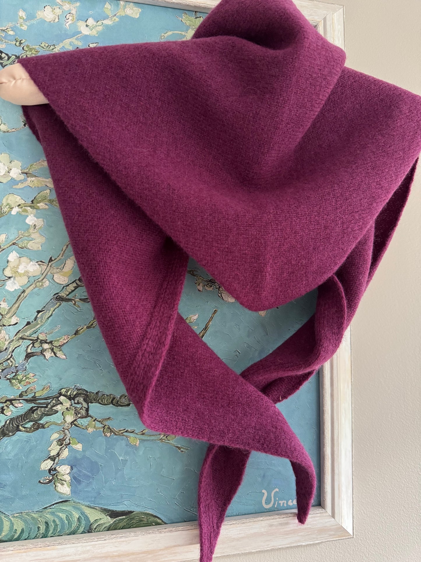 Pure Wool Knit Triangle Scarf - Purple