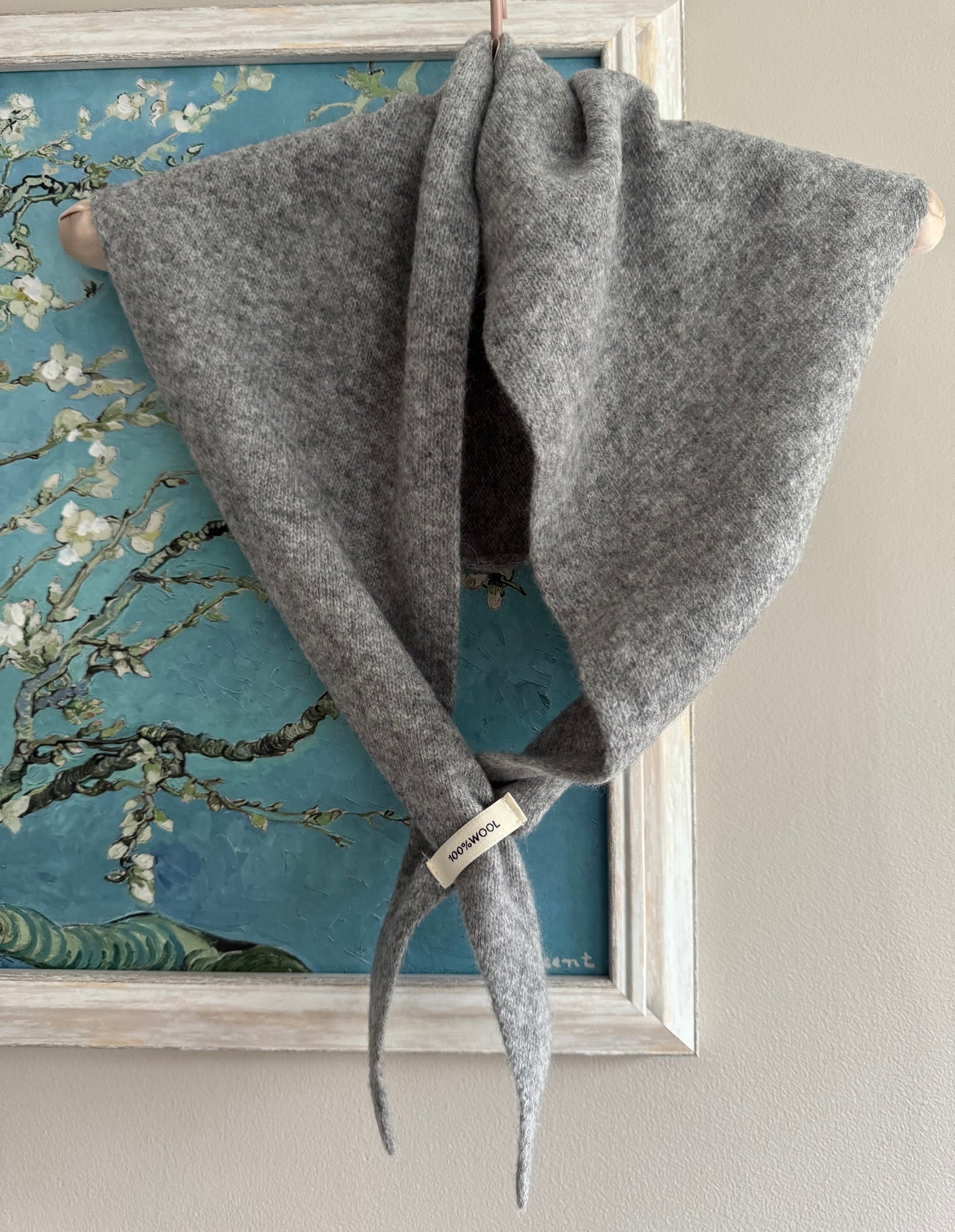 Pure Wool Knit Triangle Scarf - Light Grey