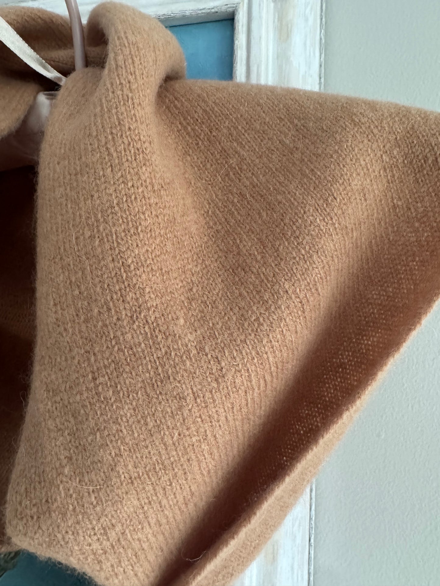 Pure Wool Knit Triangle Scarf - Camel