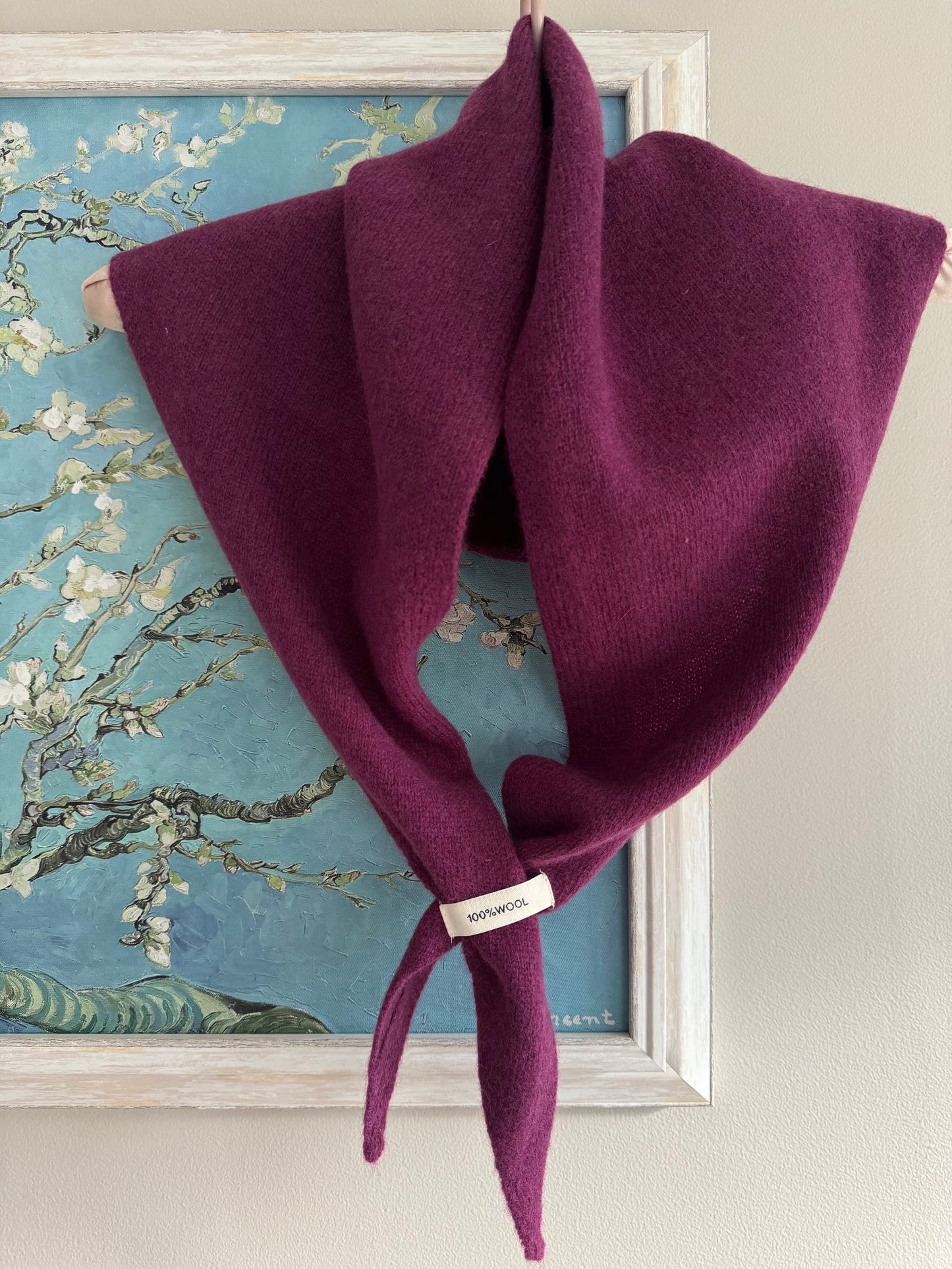 Pure Wool Knit Triangle Scarf - Purple