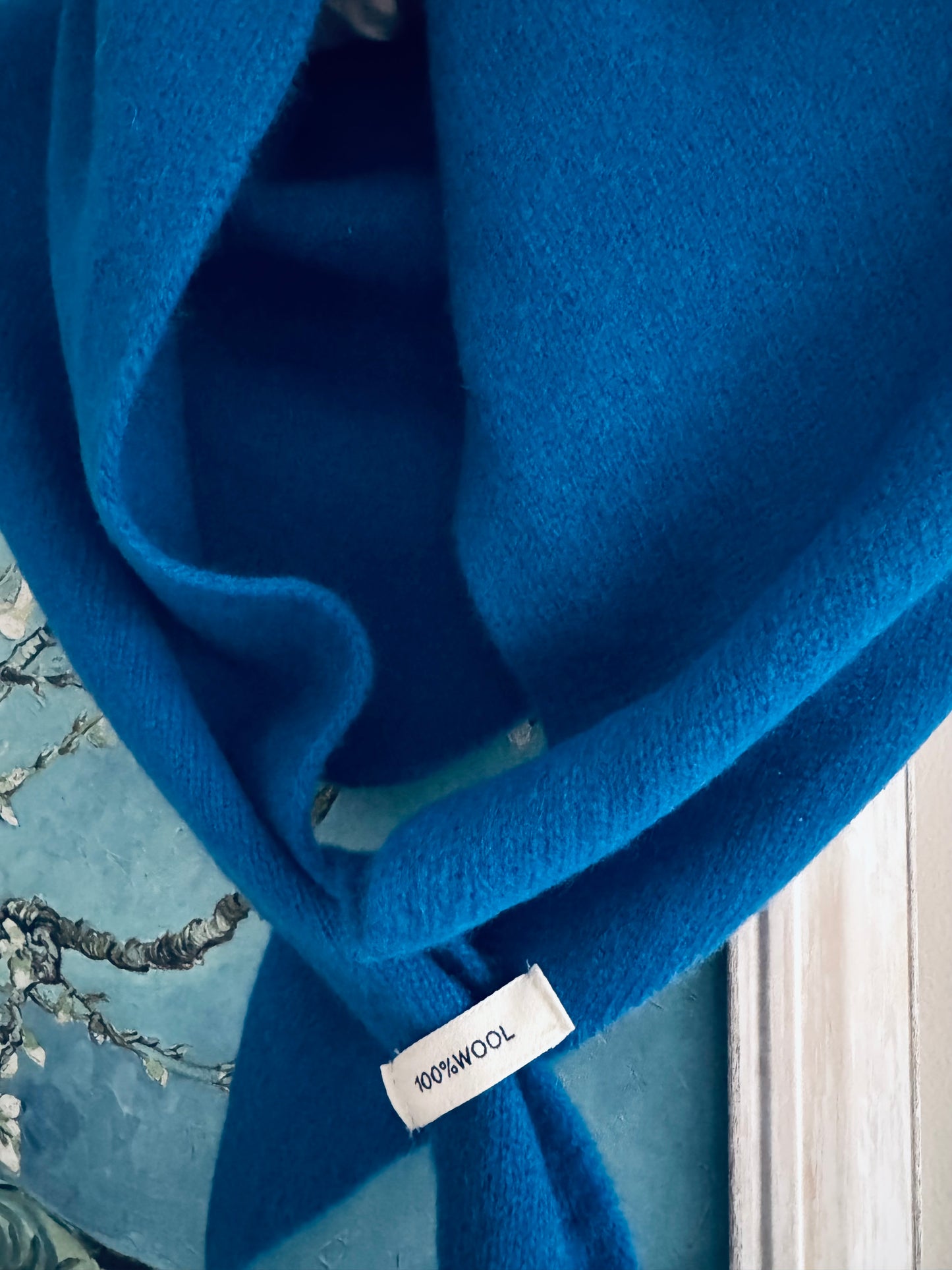 Pure Wool Knit Triangle Scarf - Blue