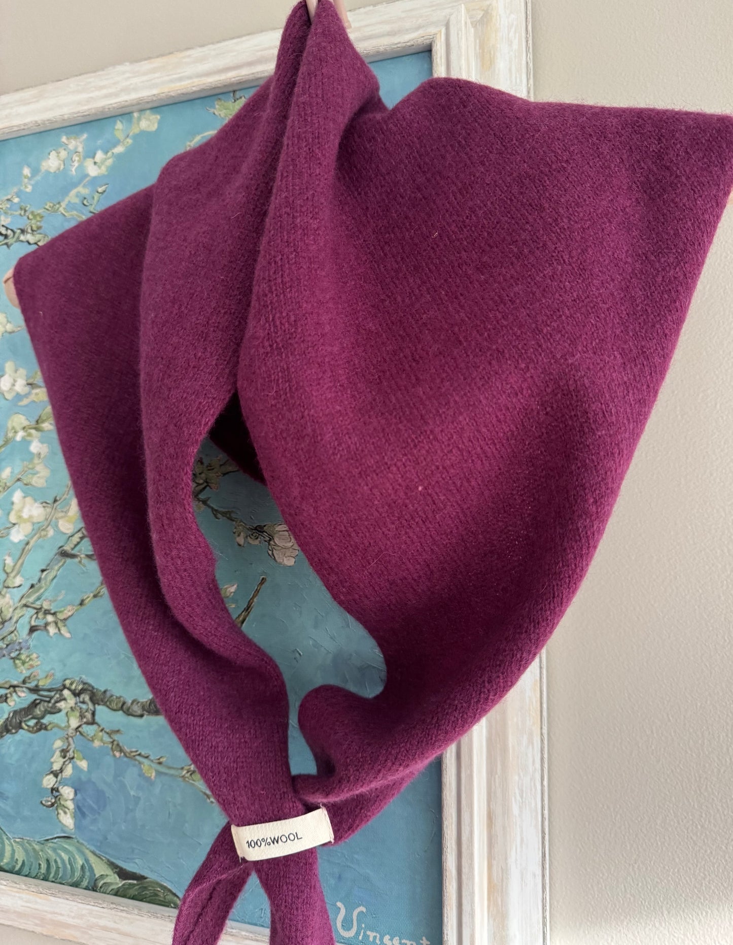 Pure Wool Knit Triangle Scarf - Purple